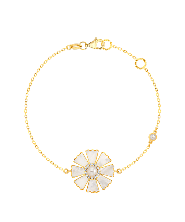 Sunkiss Yellow Gold Bracelet With Pearl Mother Of Pearl And Diamond