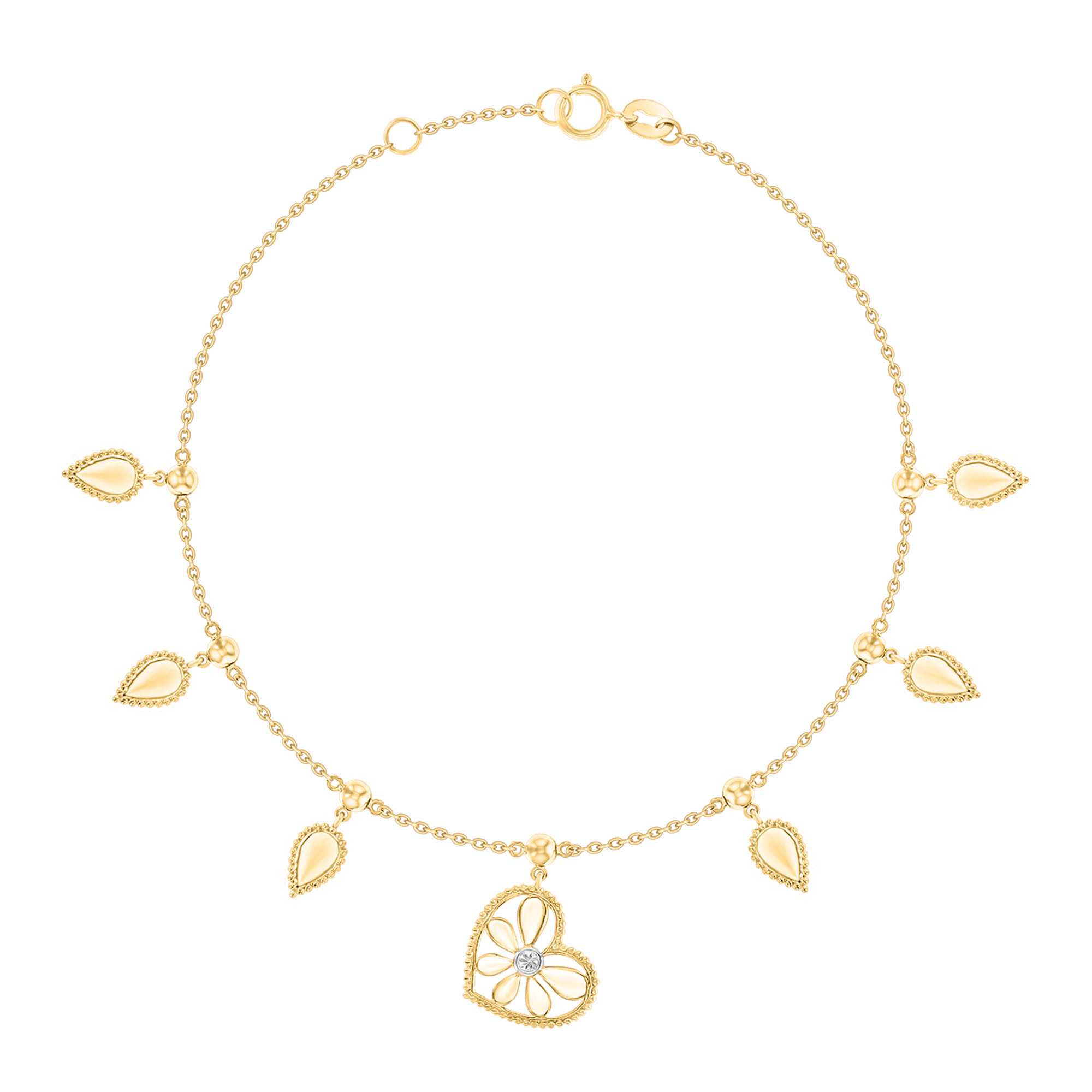 Frou Frou Diamond Leaves And Heart Bracelet