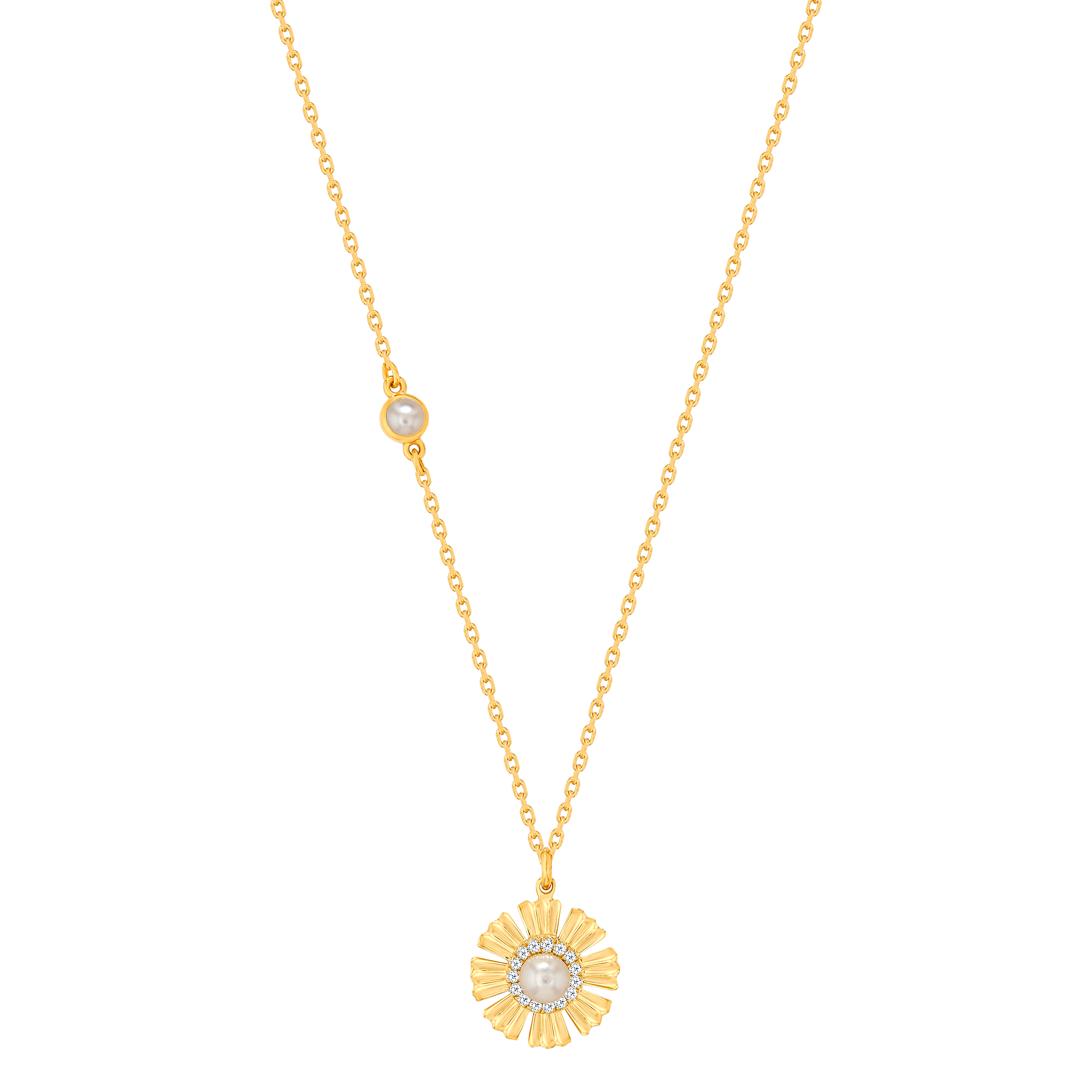 Sunkiss Yellow Gold Necklace With Pearl And Diamond