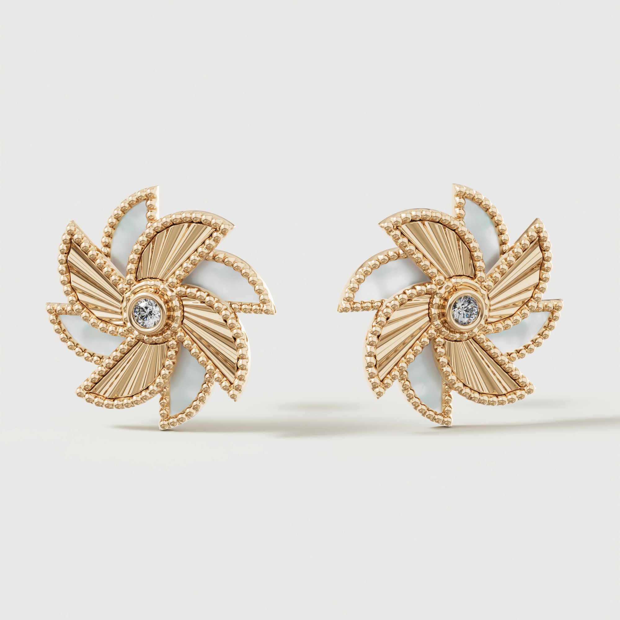 Bliss 18k Yellow Gold Diamond & White Mother Of Pearl Earrings