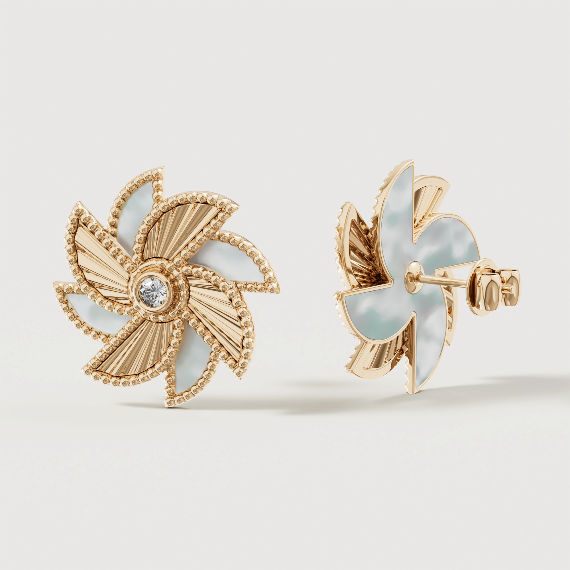 Bliss 18k Yellow Gold Diamond & White Mother Of Pearl Earrings