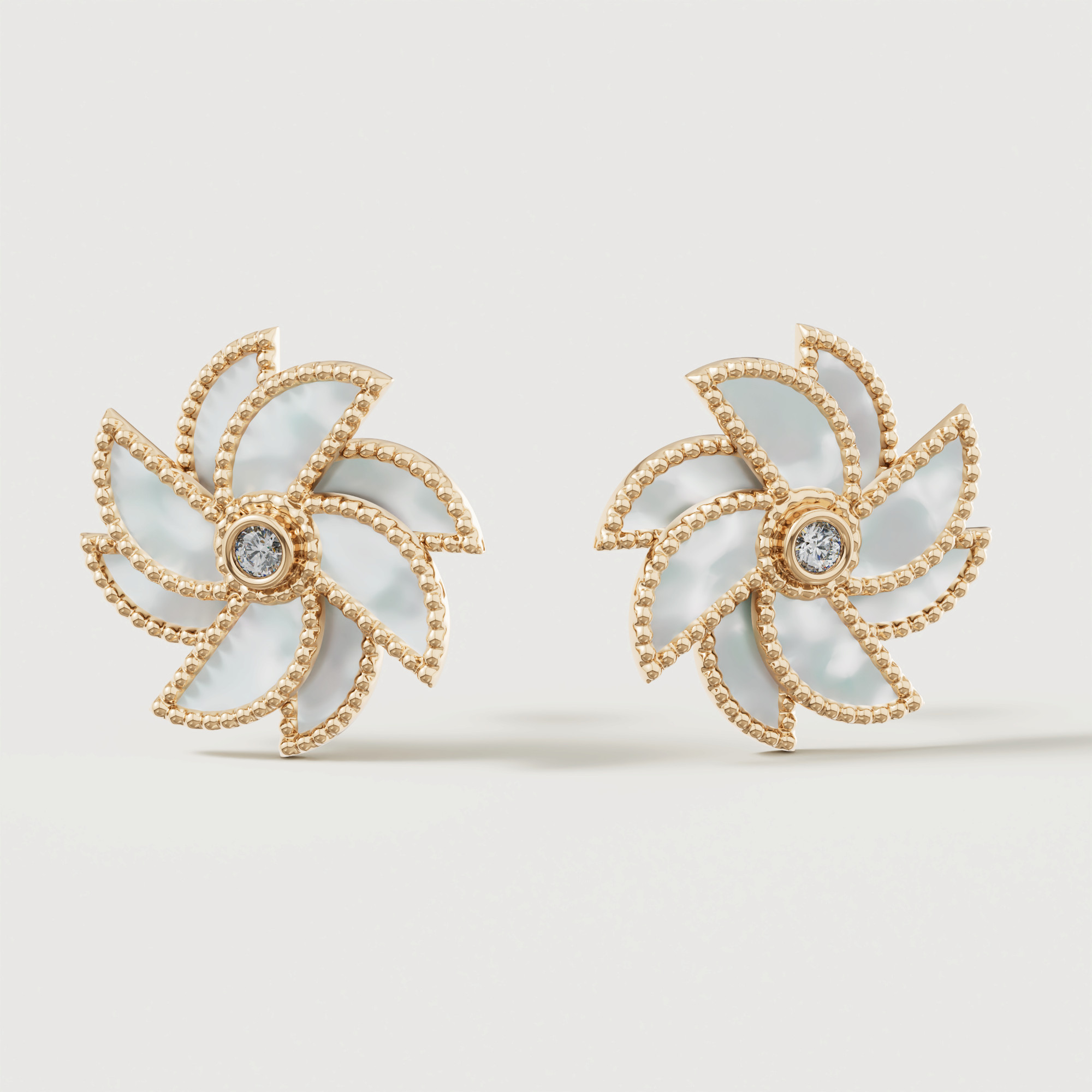 Bliss 18k Yellow Gold Diamond & White Mother Of Pearl Earrings