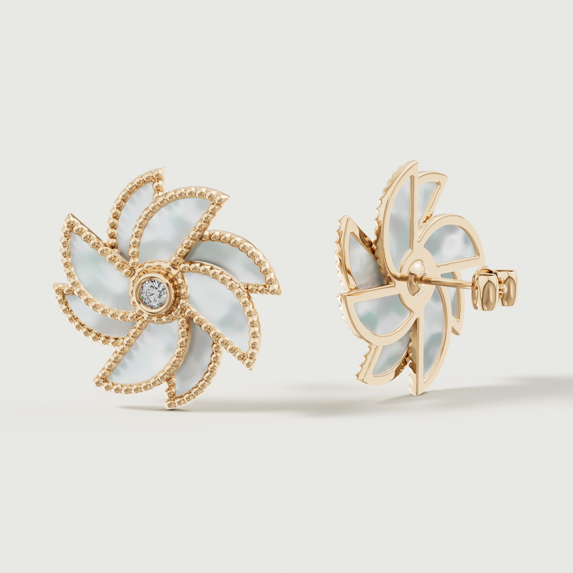 Bliss 18k Yellow Gold Diamond & White Mother Of Pearl Earrings