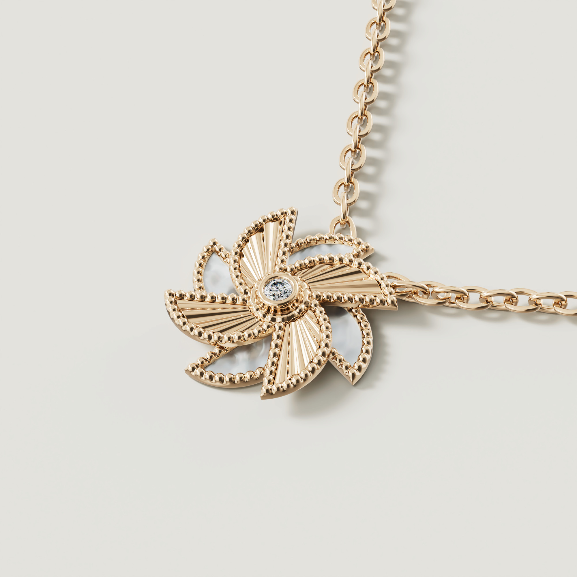 Bliss 18k Yellow Gold Diamond & White Mother Of Pearl Necklace
