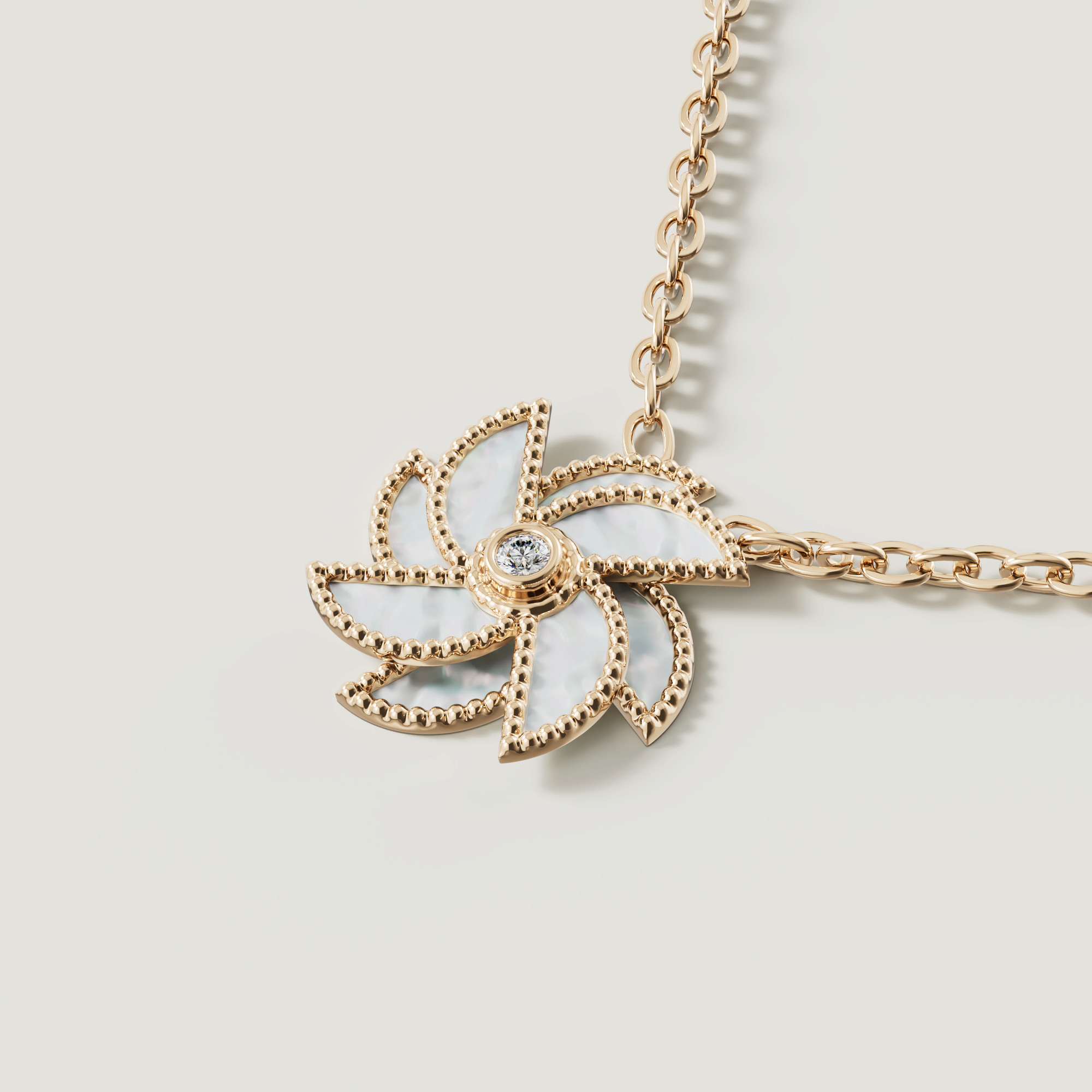 Bliss 18k Yellow Gold Diamond & White Mother Of Pearl Necklace