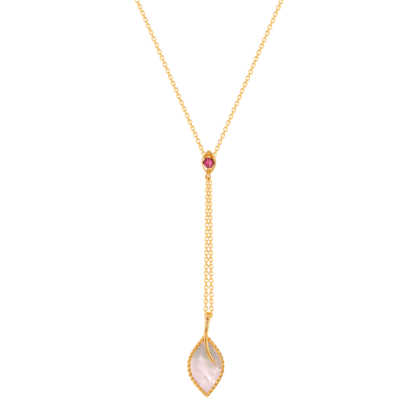 Foglia 18K Rose Gold With Pink Mother Of Pearl And Pink Tourmaline Stone