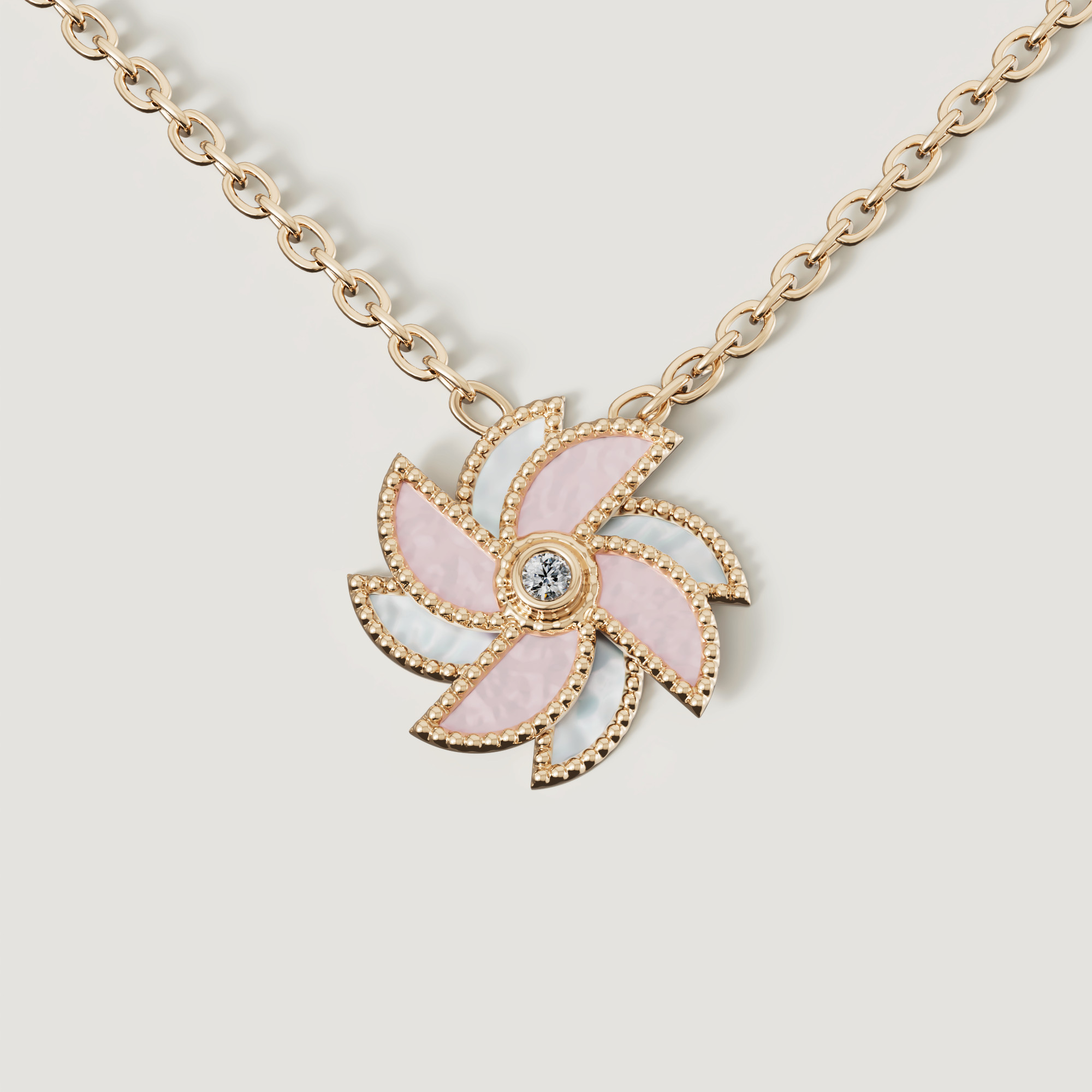 Bliss 18k Yellow Gold Diamond & White And Pink Mother Of Pearl Necklace