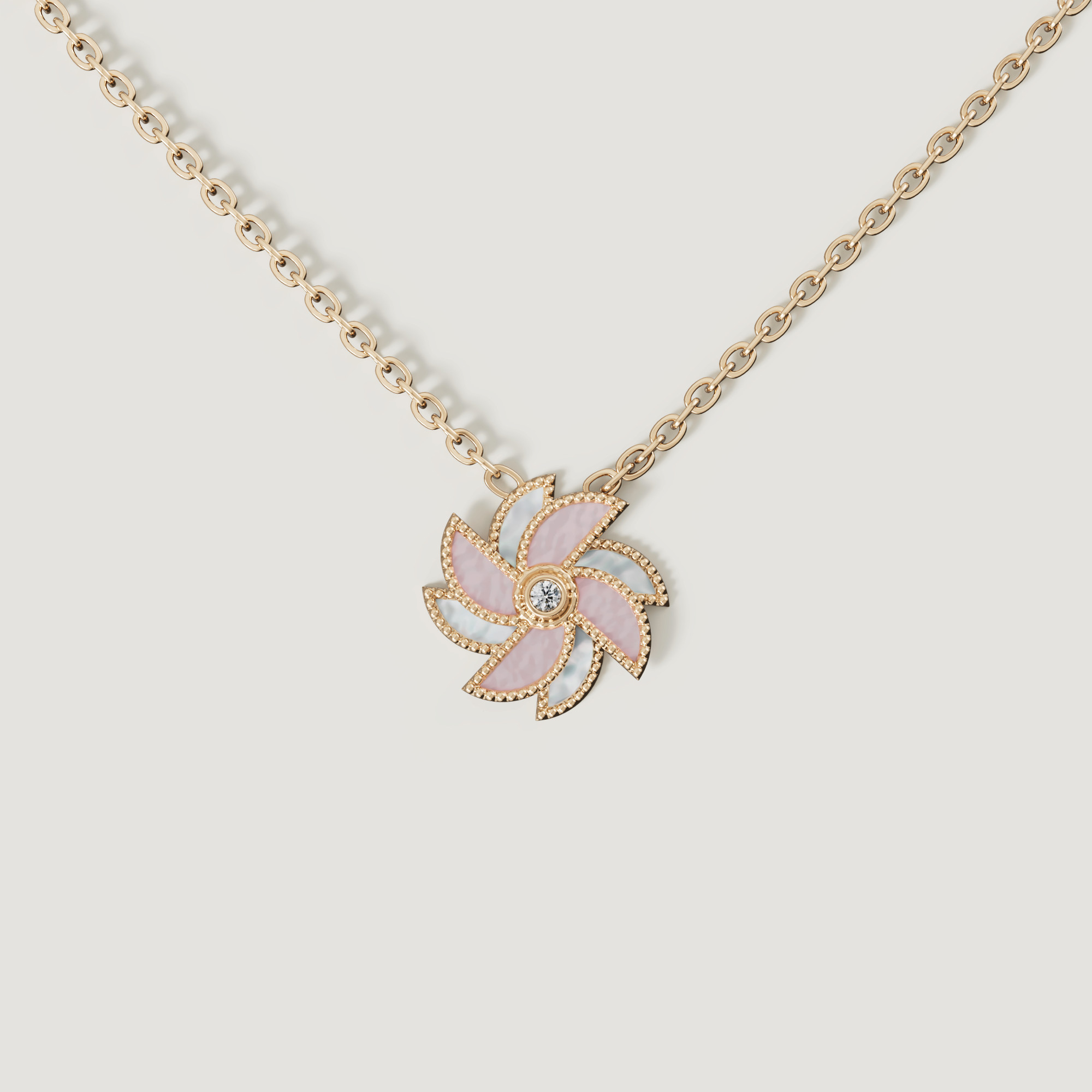 Bliss 18k Yellow Gold Diamond & White And Pink Mother Of Pearl Necklace