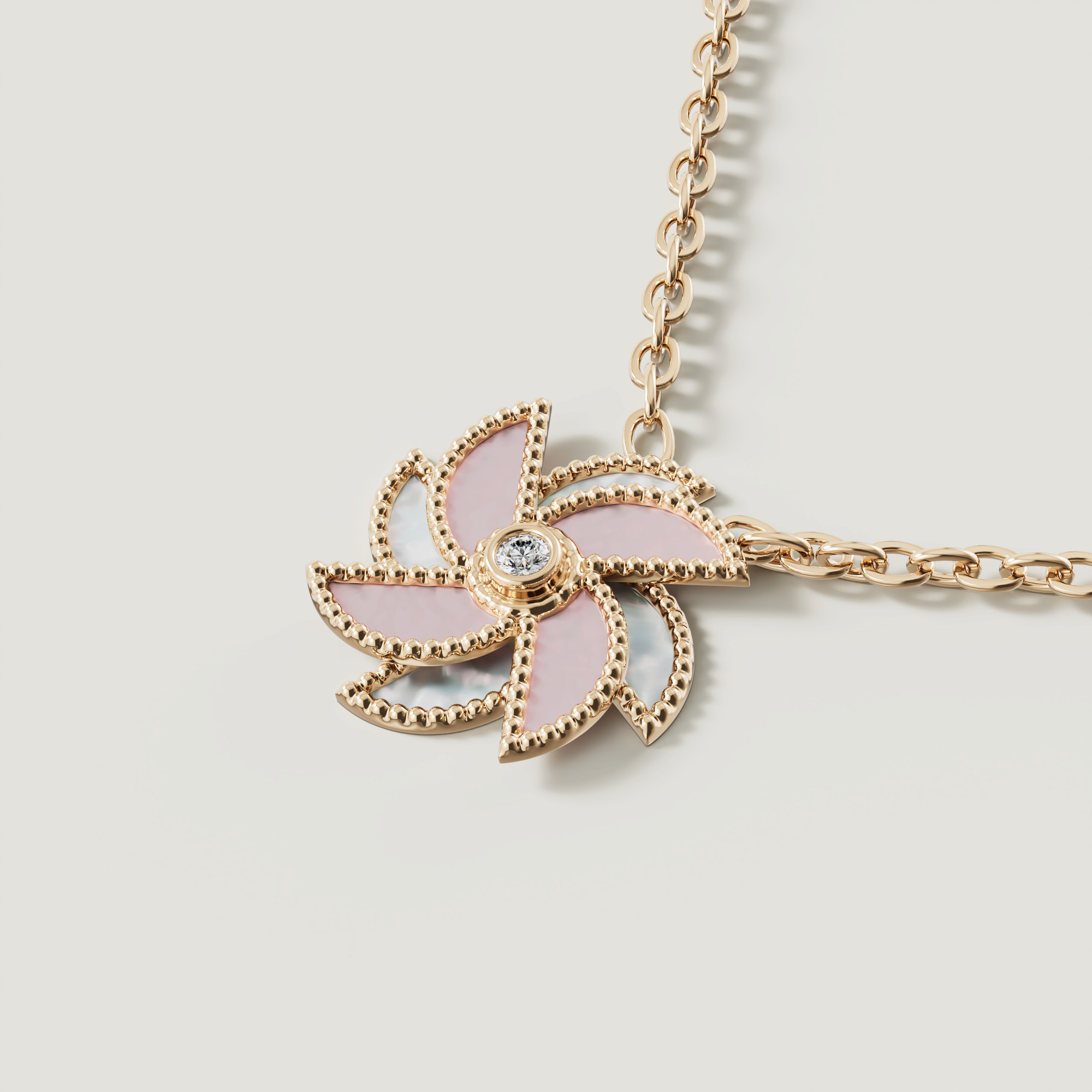 Bliss 18k Yellow Gold Diamond & White And Pink Mother Of Pearl Necklace