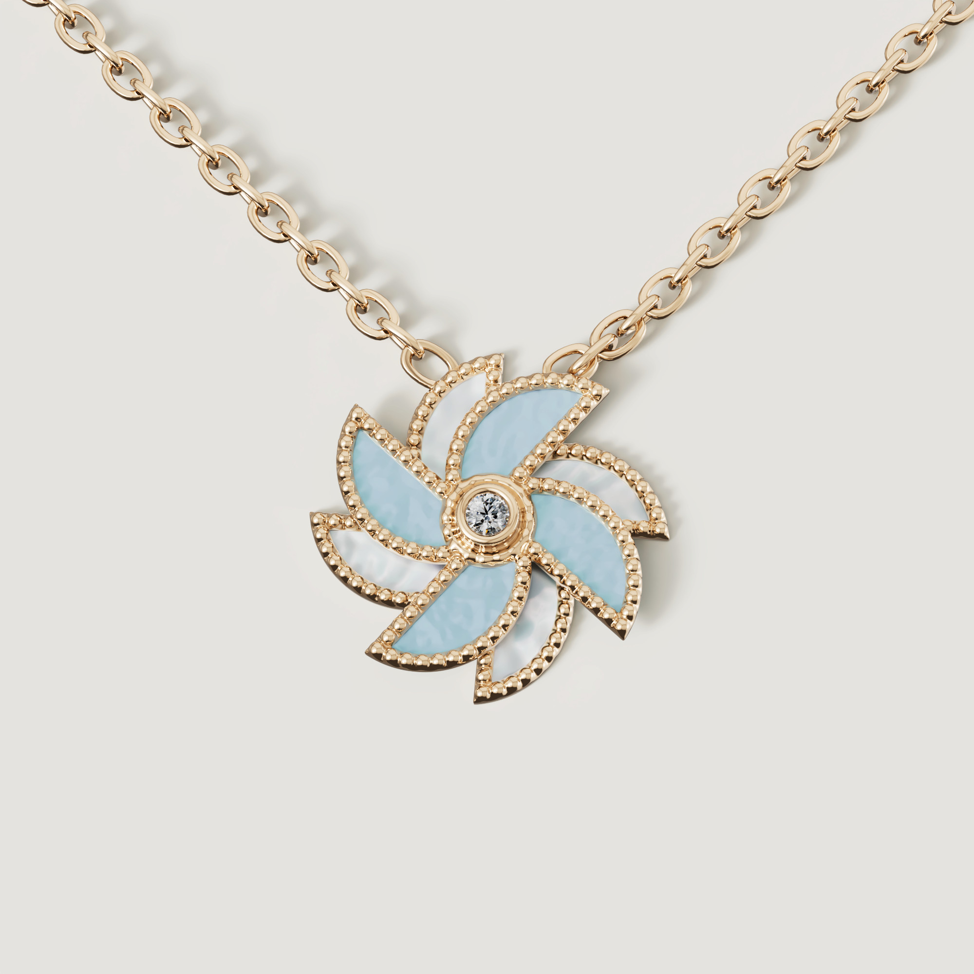 Bliss 18k Yellow Gold Diamond & White And Blue Mother Of Pearl Necklace