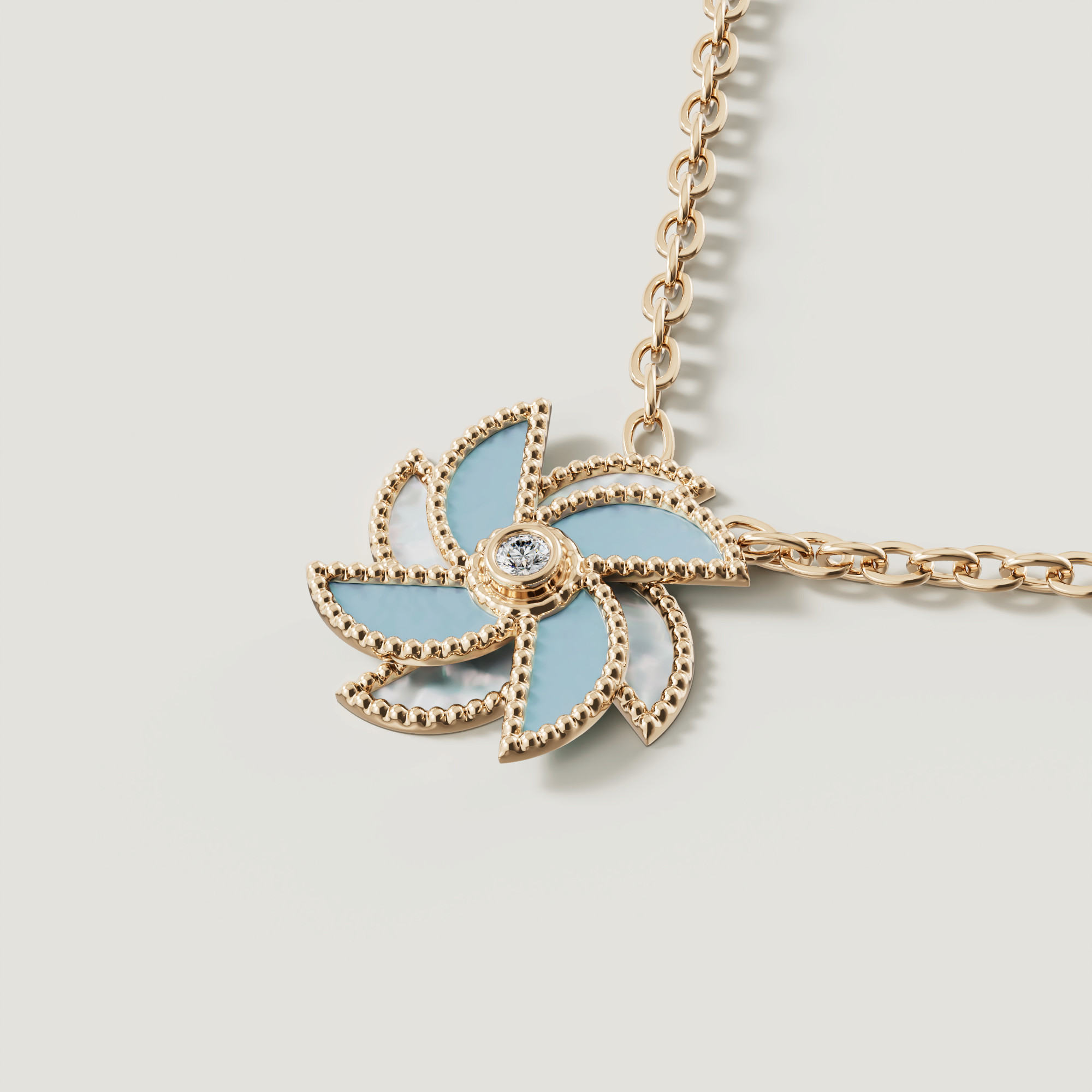Bliss 18k Yellow Gold Diamond & White And Blue Mother Of Pearl Necklace