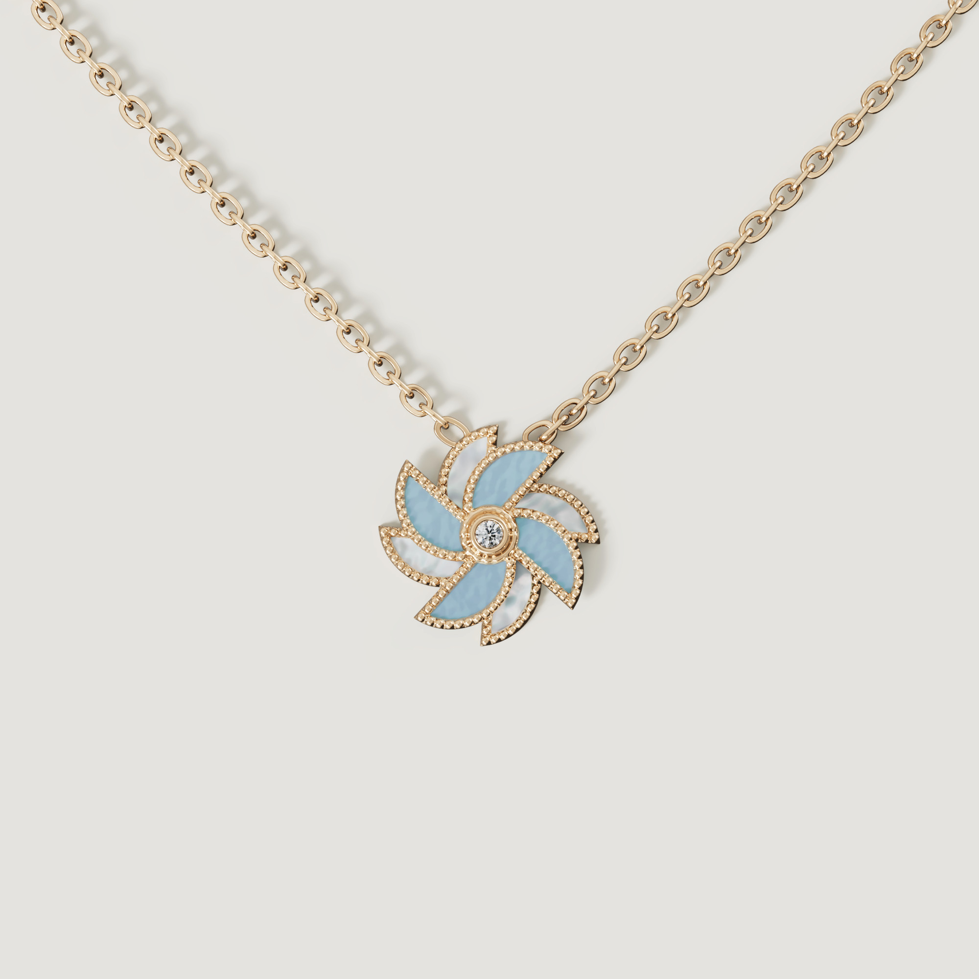 Bliss 18k Yellow Gold Diamond & White And Blue Mother Of Pearl Necklace