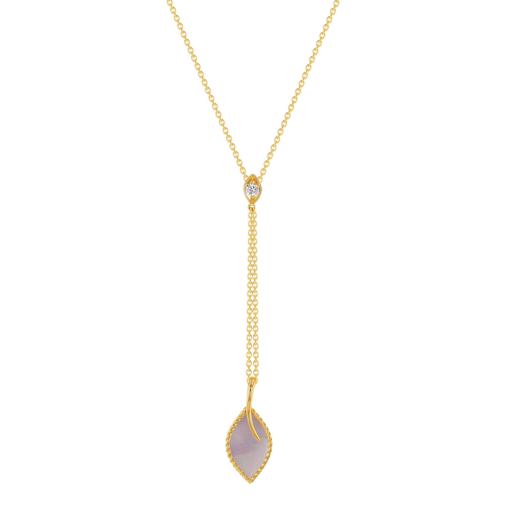 Foglia Mother of Pearl Necklace in 18K Yellow Gold