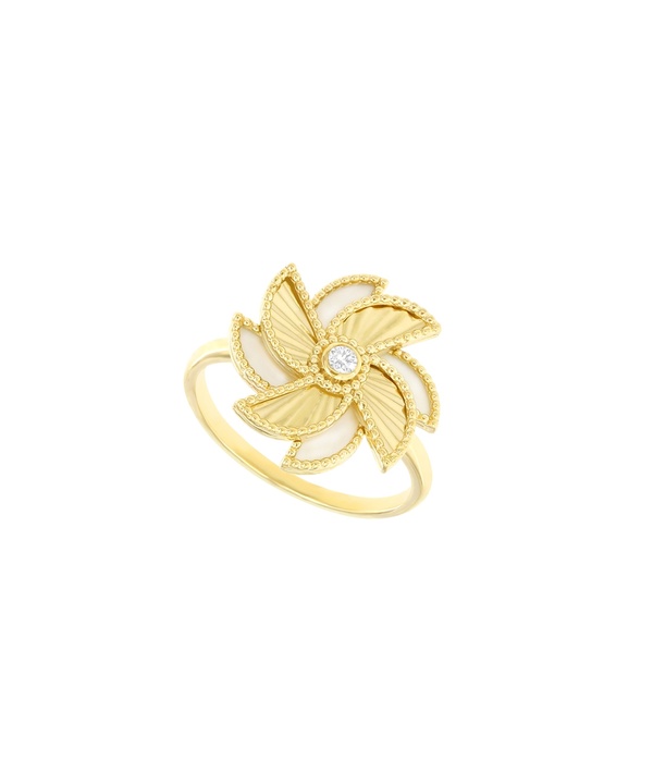 Bliss 18k Yellow Gold Diamond & White Mother Of Pearl Ring