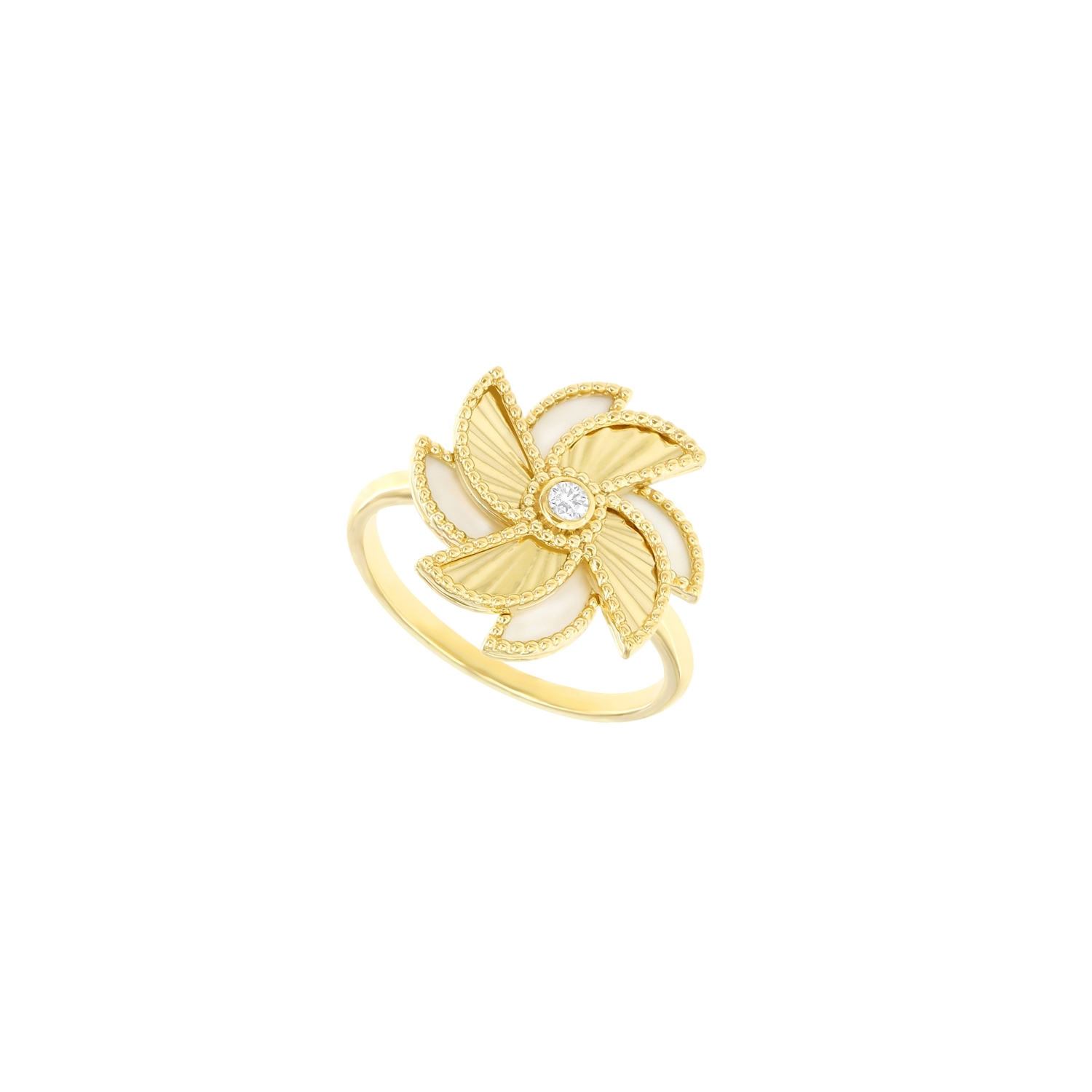 Bliss 18k Yellow Gold Diamond & White Mother Of Pearl Ring