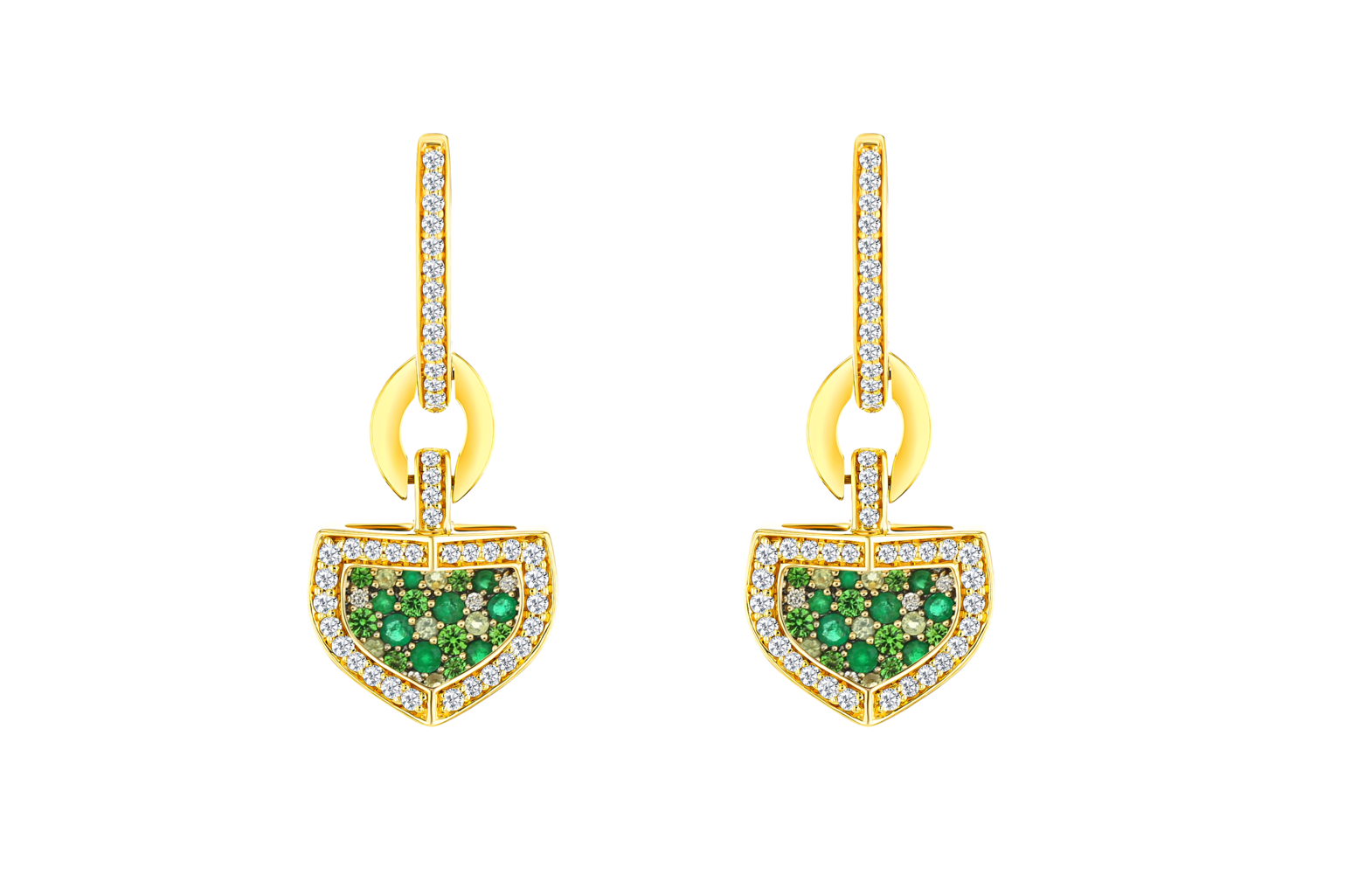 Mosaic 18k Yellow Gold Peridot Tsavorite Emerald And Diamond Earrings