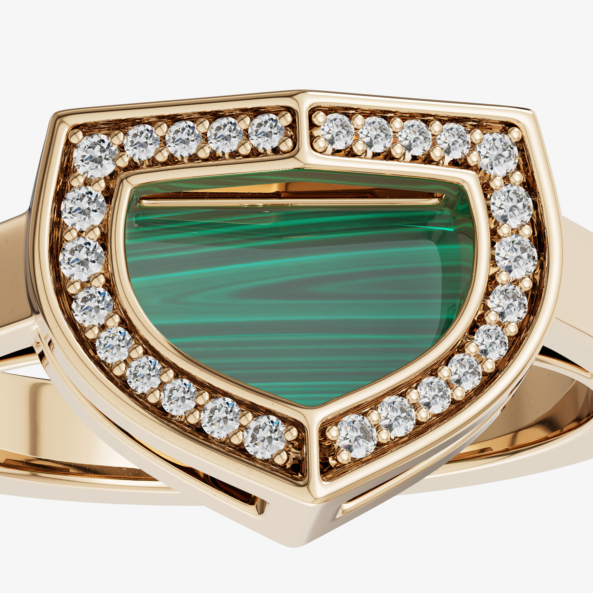 Art Deco Yellow Gold Ring With Malachite And Diamond