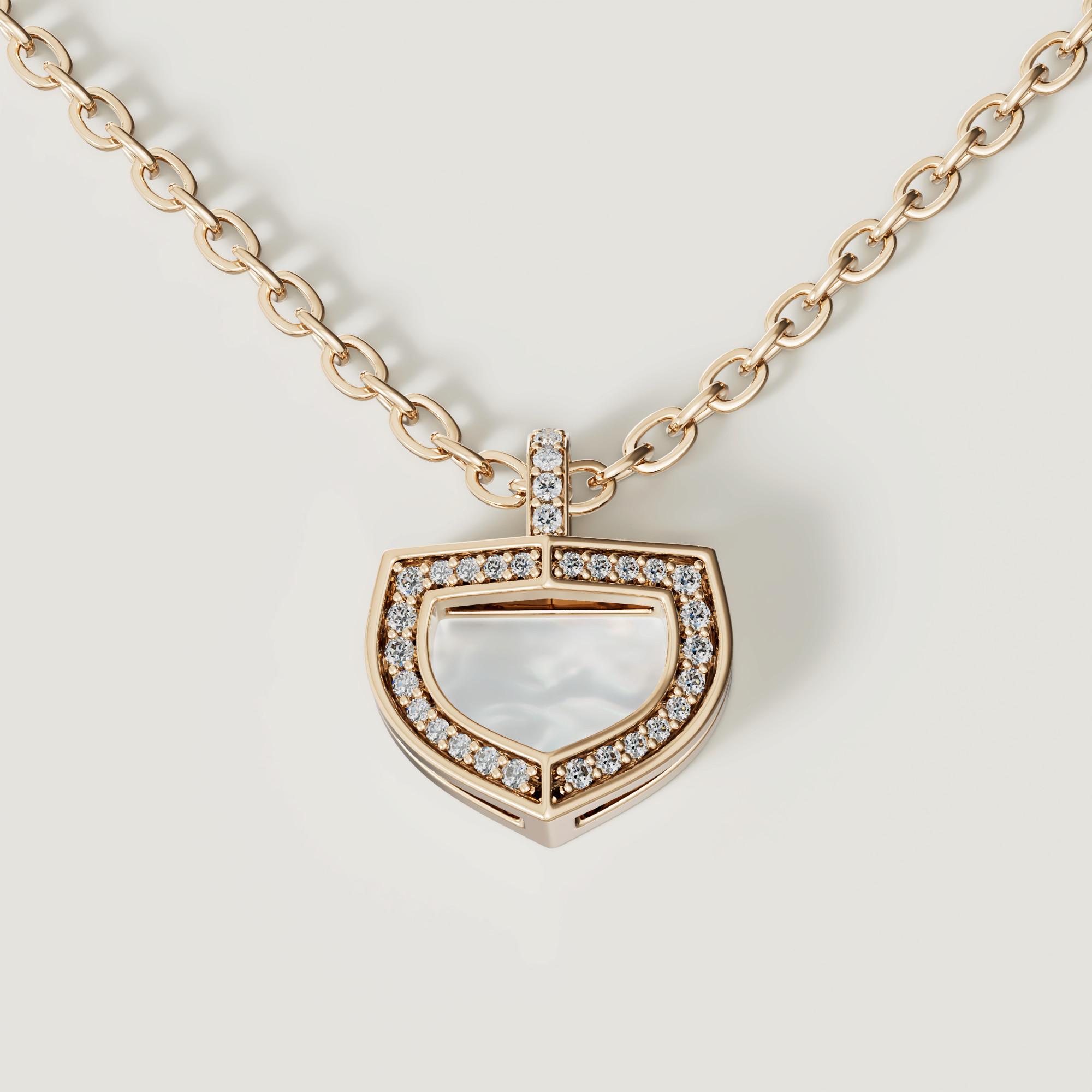 Art Deco Yellow Gold Necklace With Mother Of Pearl And Diamond