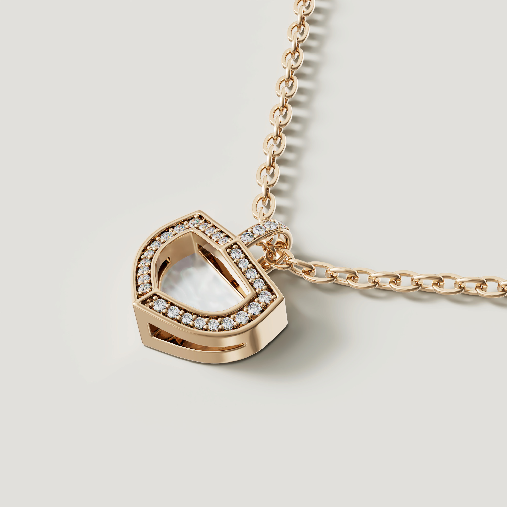 Art Deco Yellow Gold Necklace With Mother Of Pearl And Diamond