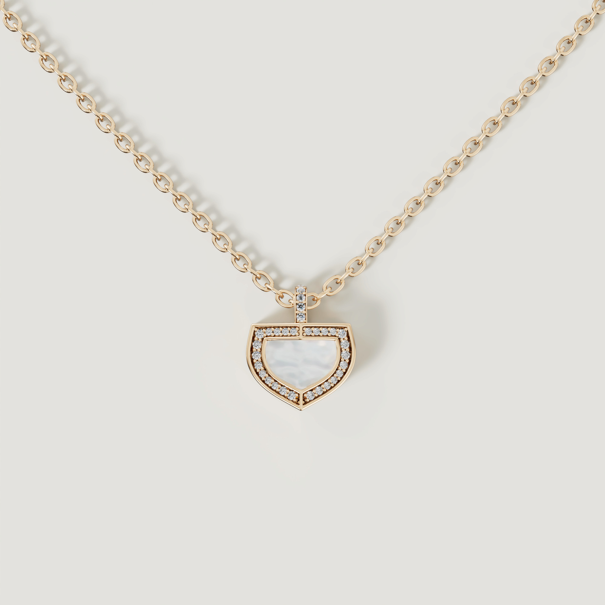 Art Deco Yellow Gold Necklace With Mother Of Pearl And Diamond