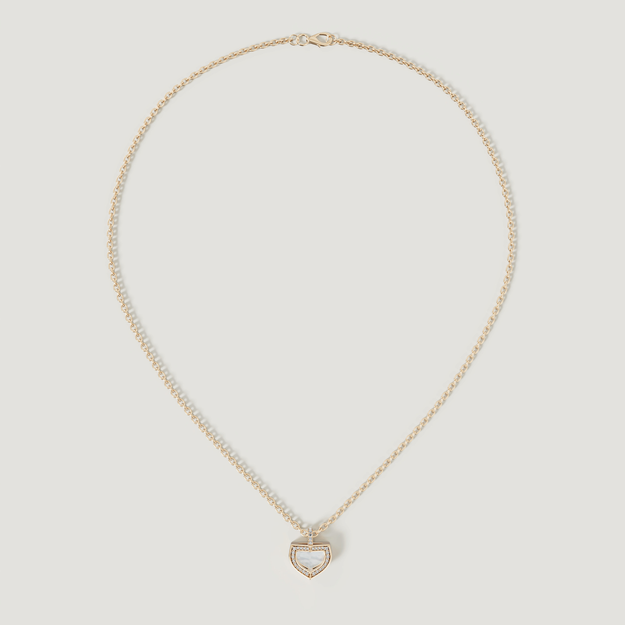 Art Deco Yellow Gold Necklace With Mother Of Pearl And Diamond