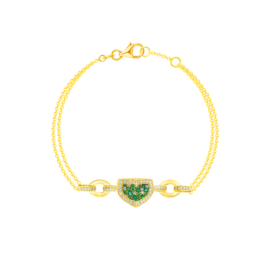 Mosaic 18k Yellow Gold Peridot Tsavorite Emerald And Diamond Bracelet