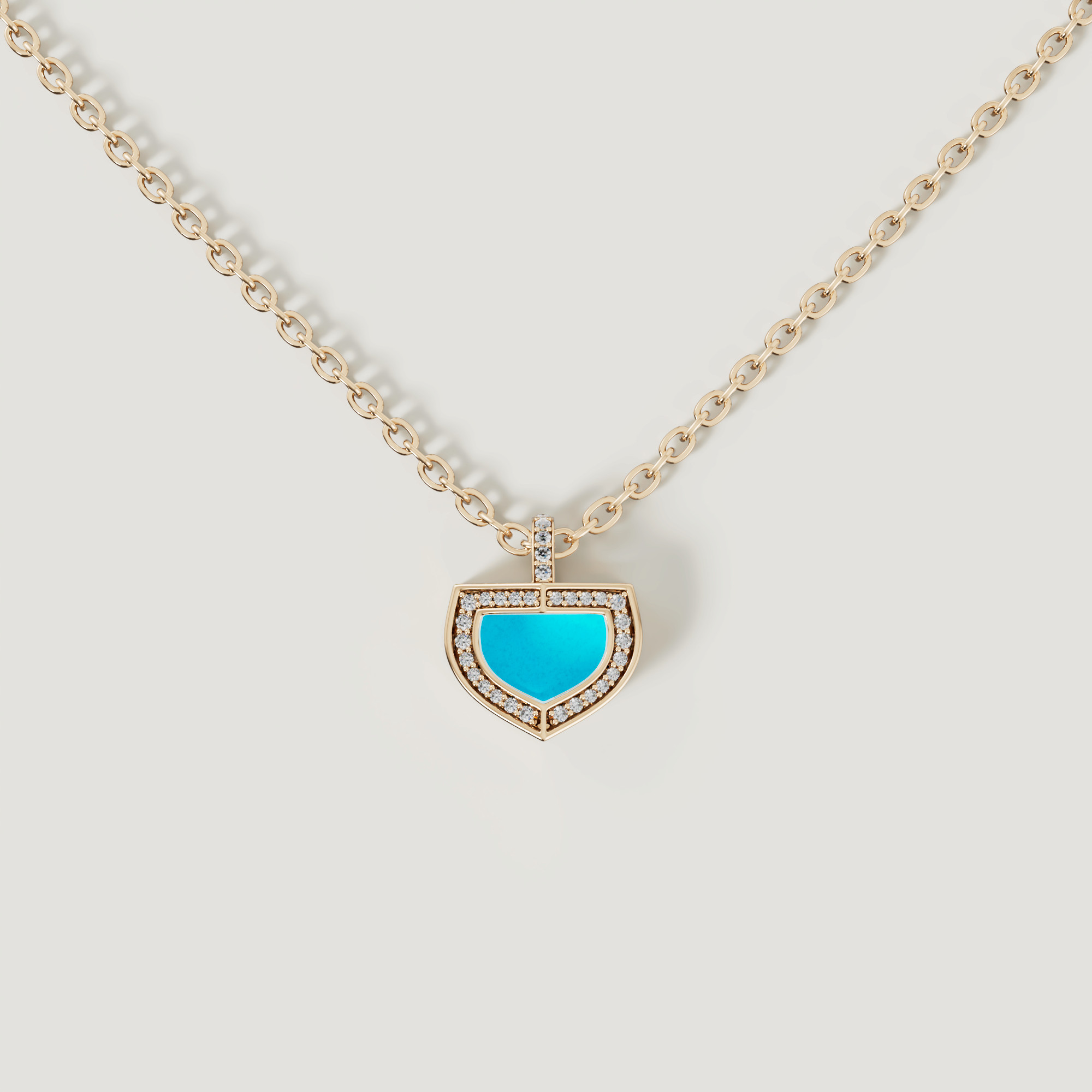 Art Deco Yellow Gold Necklace With Turquoise And Diamond