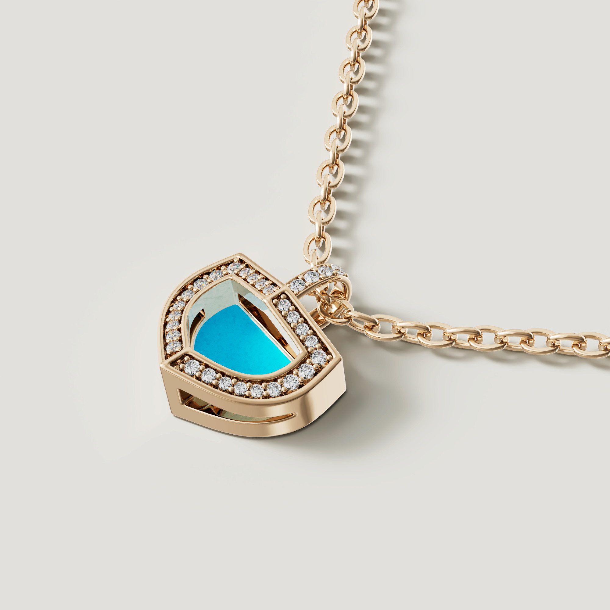 Art Deco Yellow Gold Necklace With Turquoise And Diamond