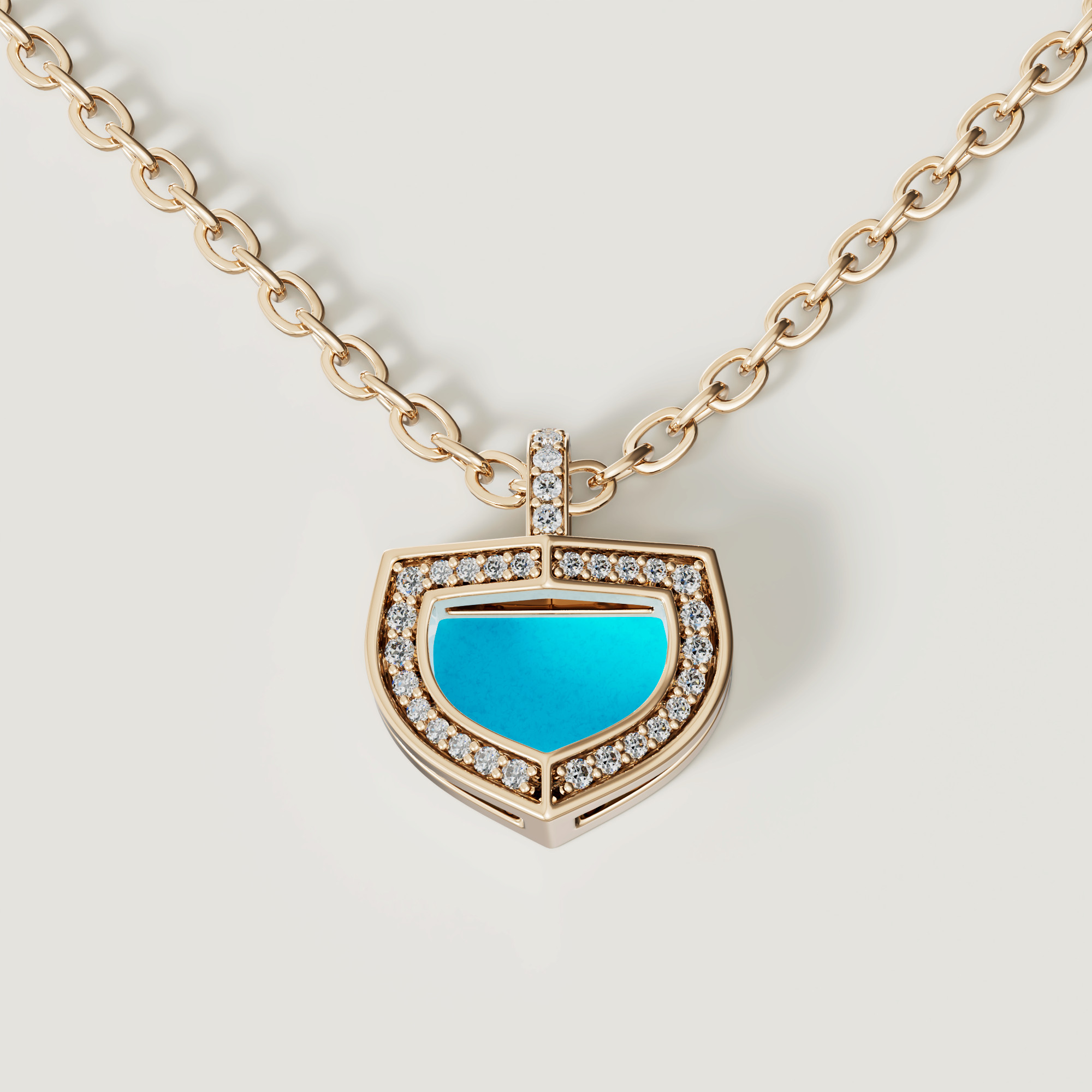 Art Deco Yellow Gold Necklace With Turquoise And Diamond