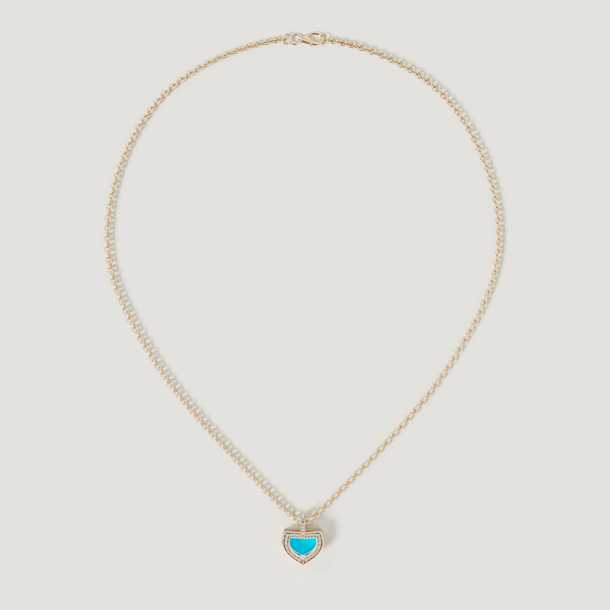 Art Deco Yellow Gold Necklace With Turquoise And Diamond