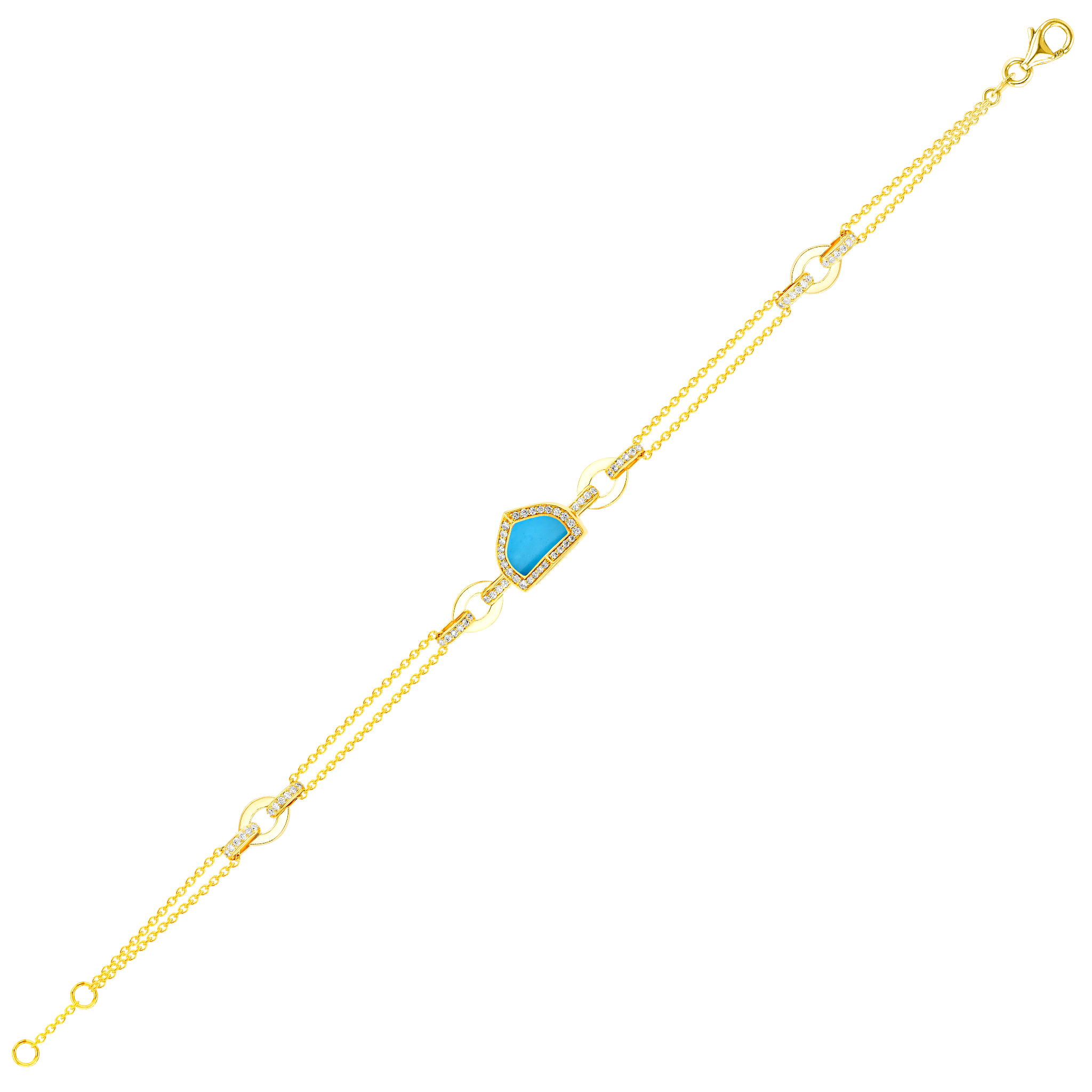 Art Deco Yellow Gold Bracelet With Turquoise And Diamond
