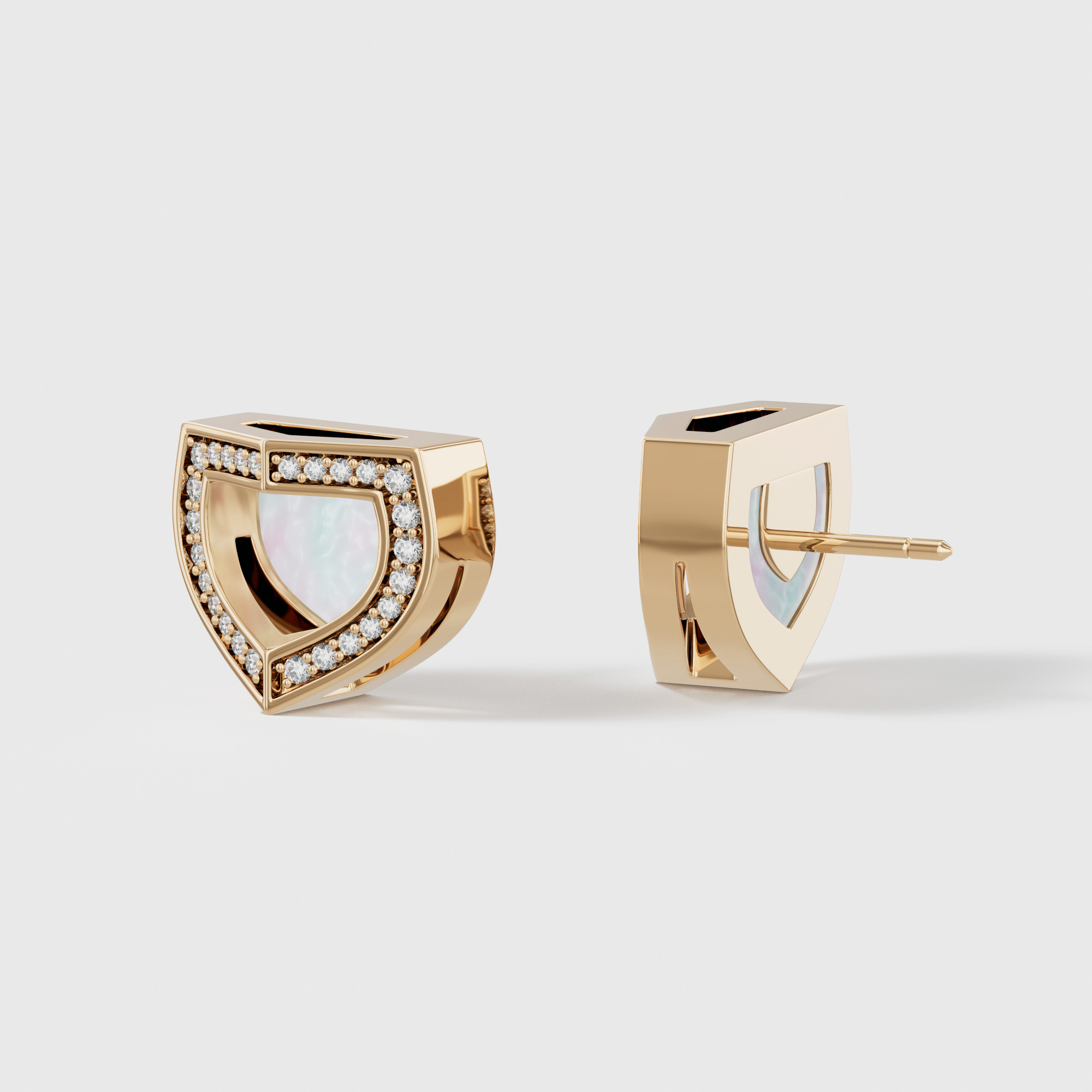 Art Deco Yellow Gold Earrings With Mother Of Pearl And Diamond