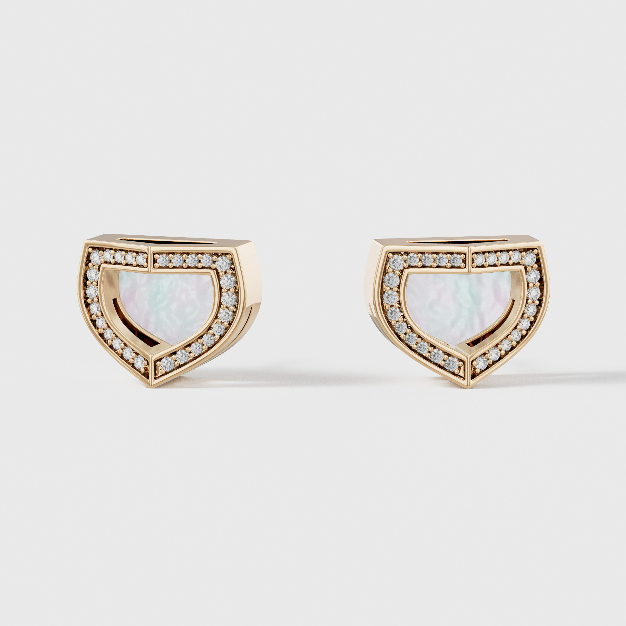 Art Deco Yellow Gold Earrings With Mother Of Pearl And Diamond