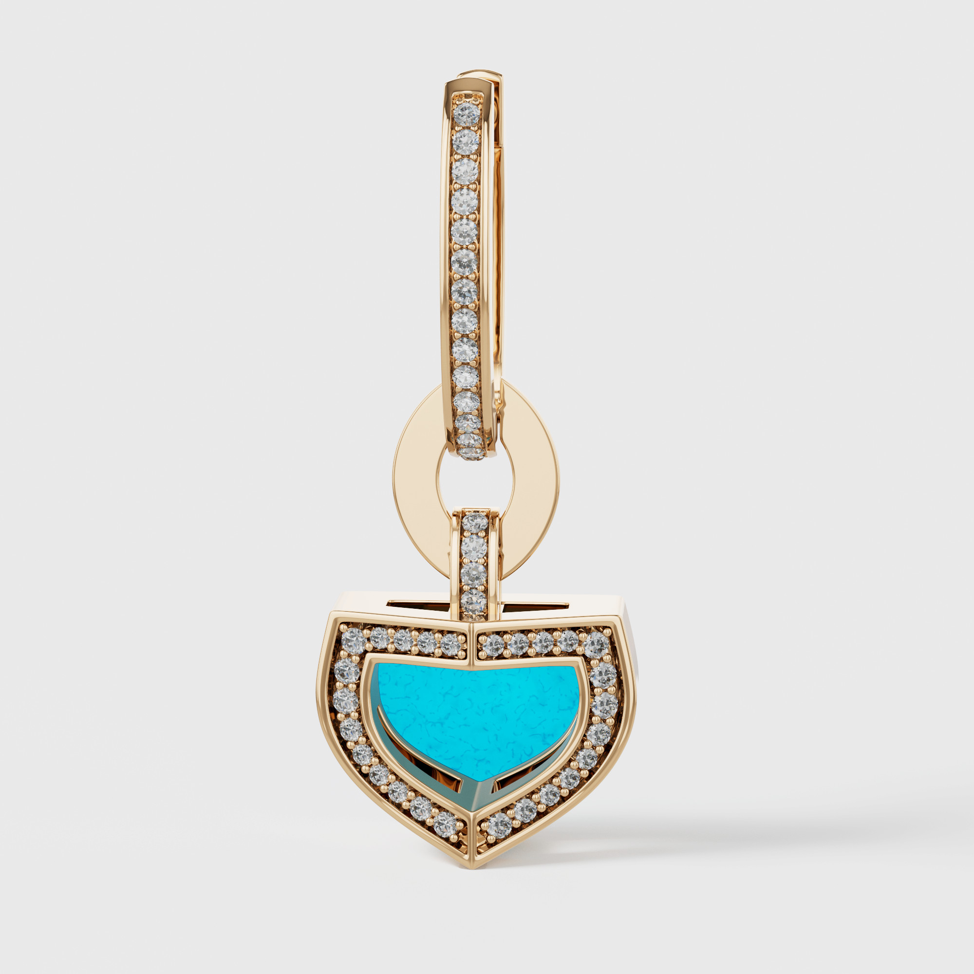 Art Deco Yellow Gold Earrings With Turquoise And Diamond