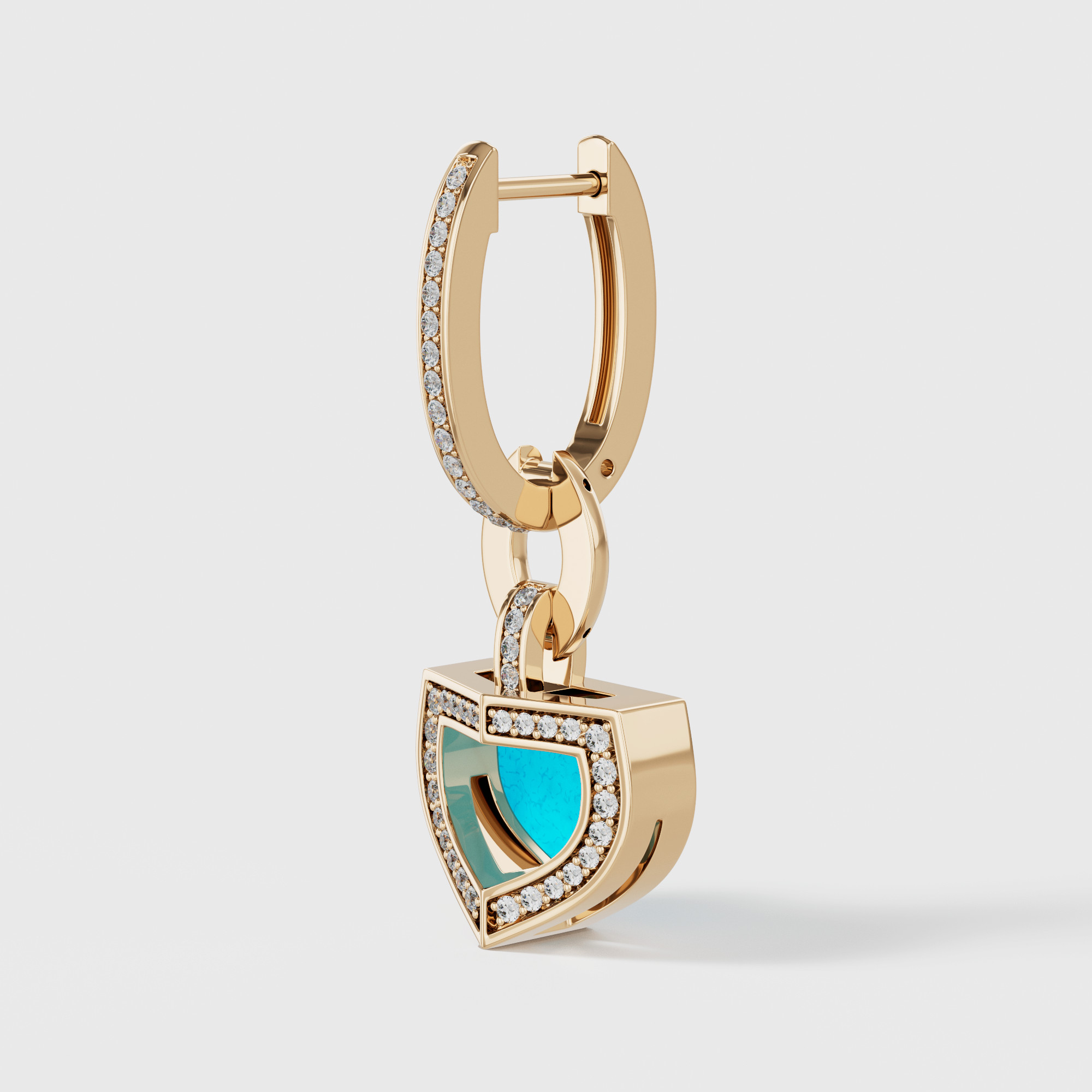 Art Deco Yellow Gold Earrings With Turquoise And Diamond