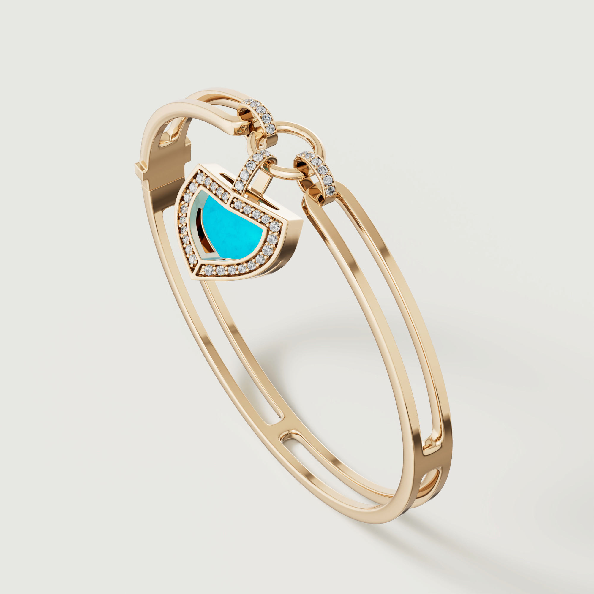 Art Deco Yellow Gold Bangle With Turquoise And Diamond