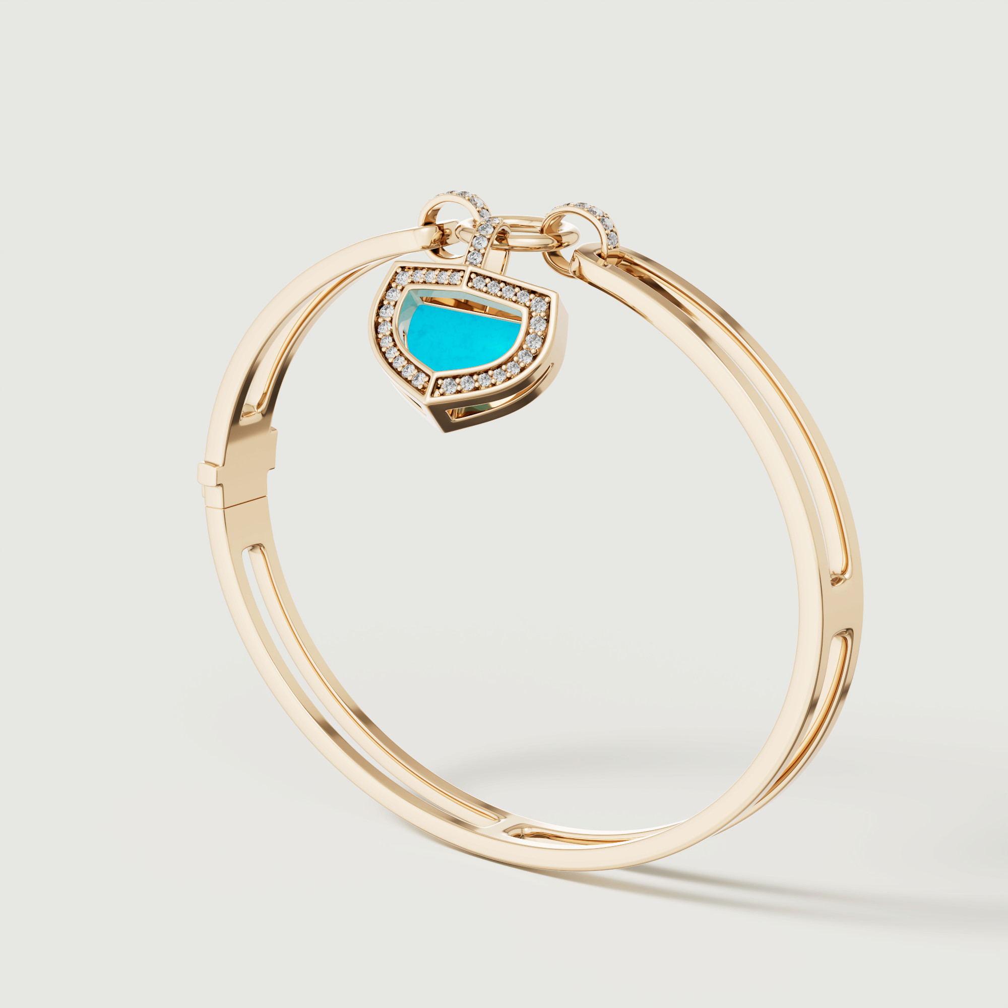 Art Deco Yellow Gold Bangle With Turquoise And Diamond