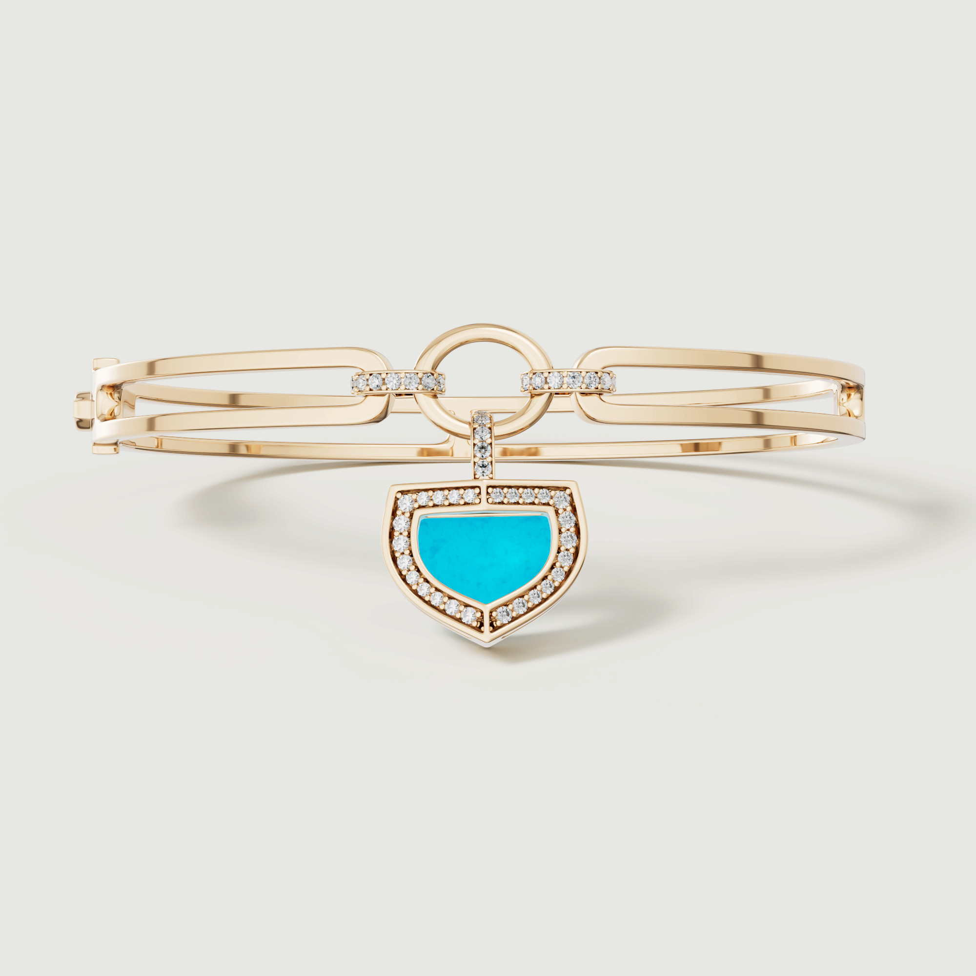Art Deco Yellow Gold Bangle With Turquoise And Diamond