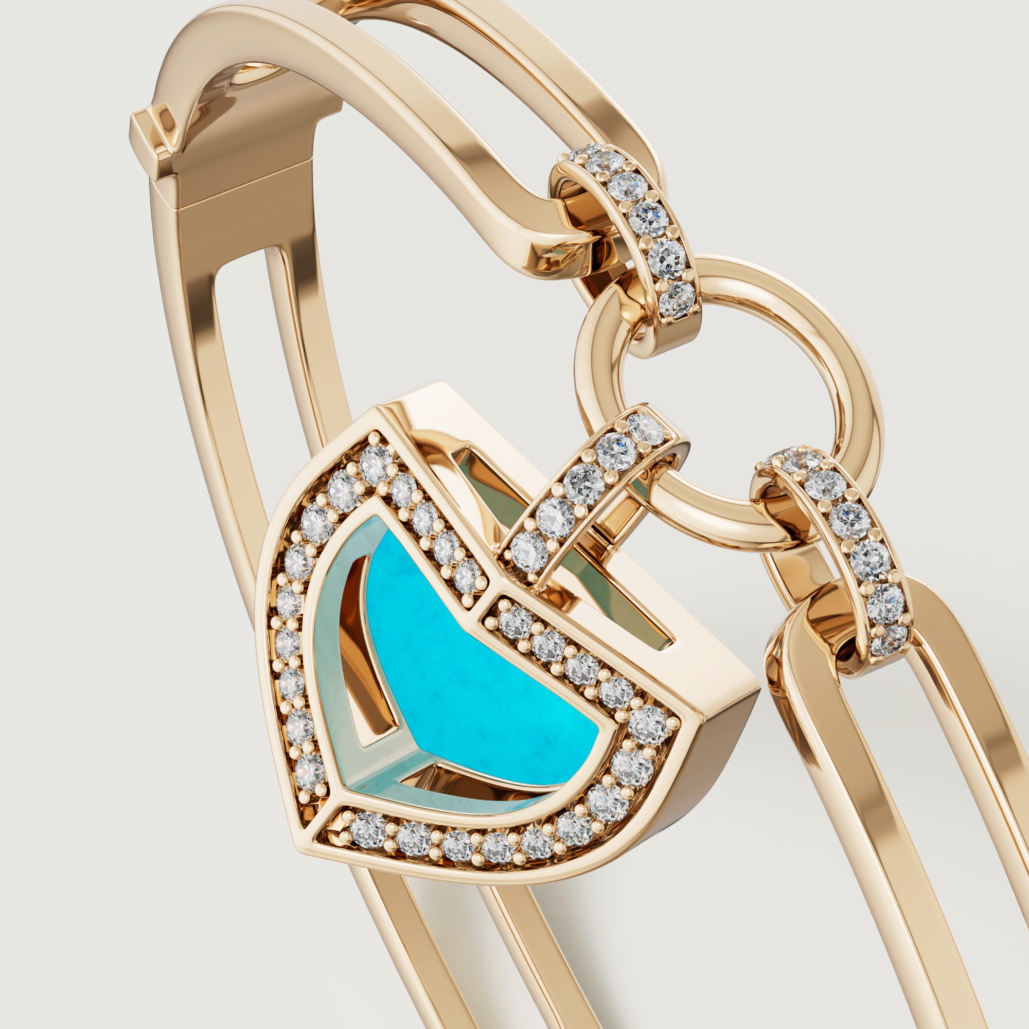 Art Deco Yellow Gold Bangle With Turquoise And Diamond