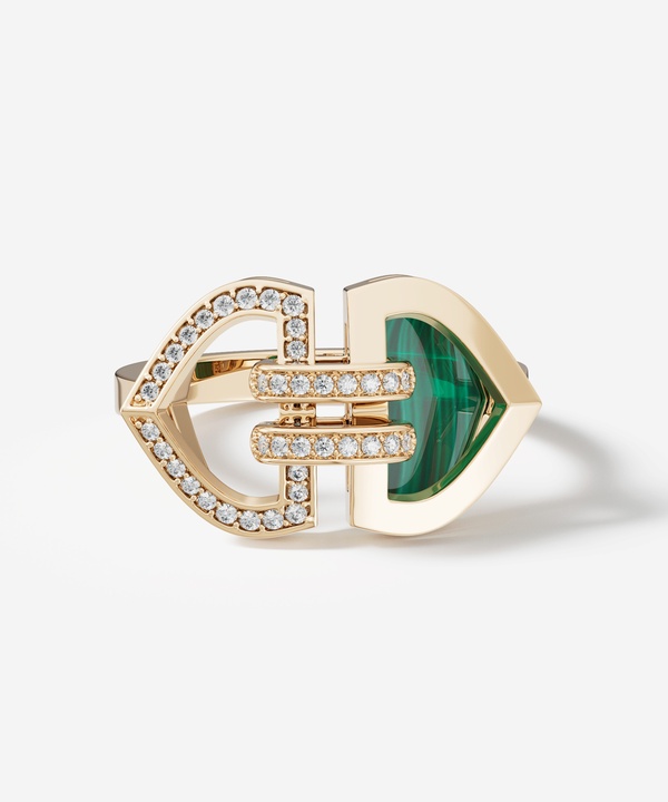Art Deco Double 18k Yellow Gold Diamond And Malachite Ring