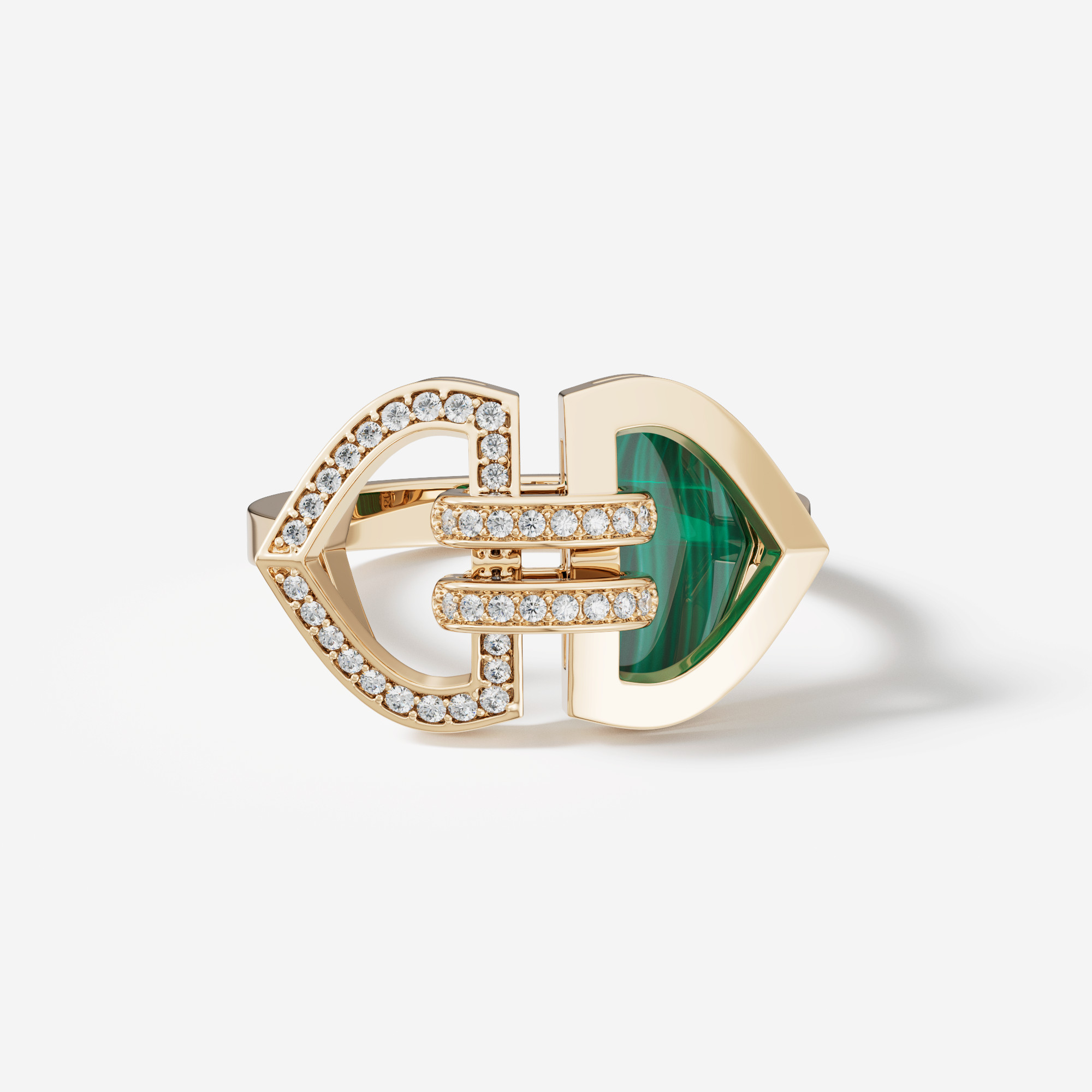 Art Deco Double 18k Yellow Gold Diamond And Malachite Ring
