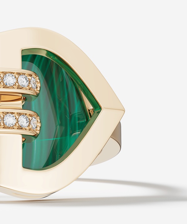 Art Deco Double 18k Yellow Gold Diamond And Malachite Ring