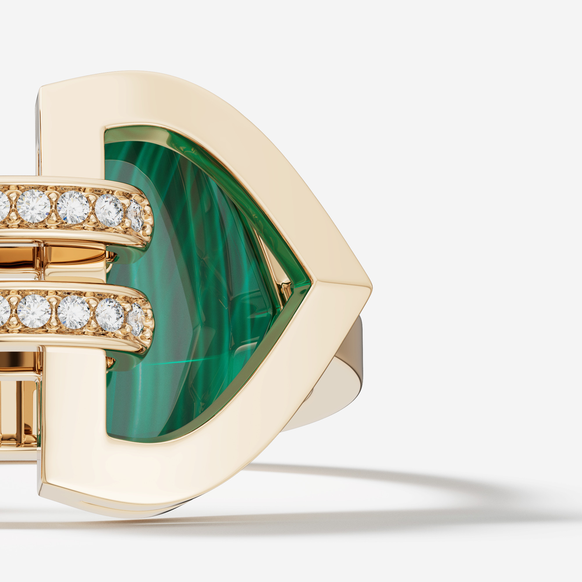 Art Deco Double 18k Yellow Gold Diamond And Malachite Ring