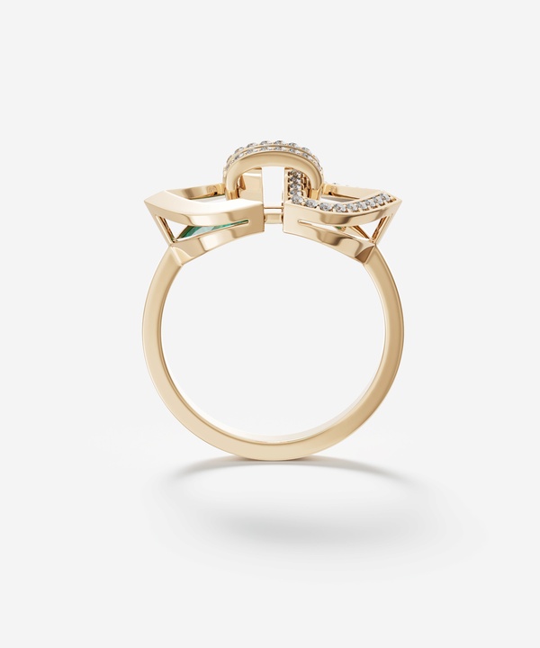 Art Deco Double 18k Yellow Gold Diamond And Malachite Ring
