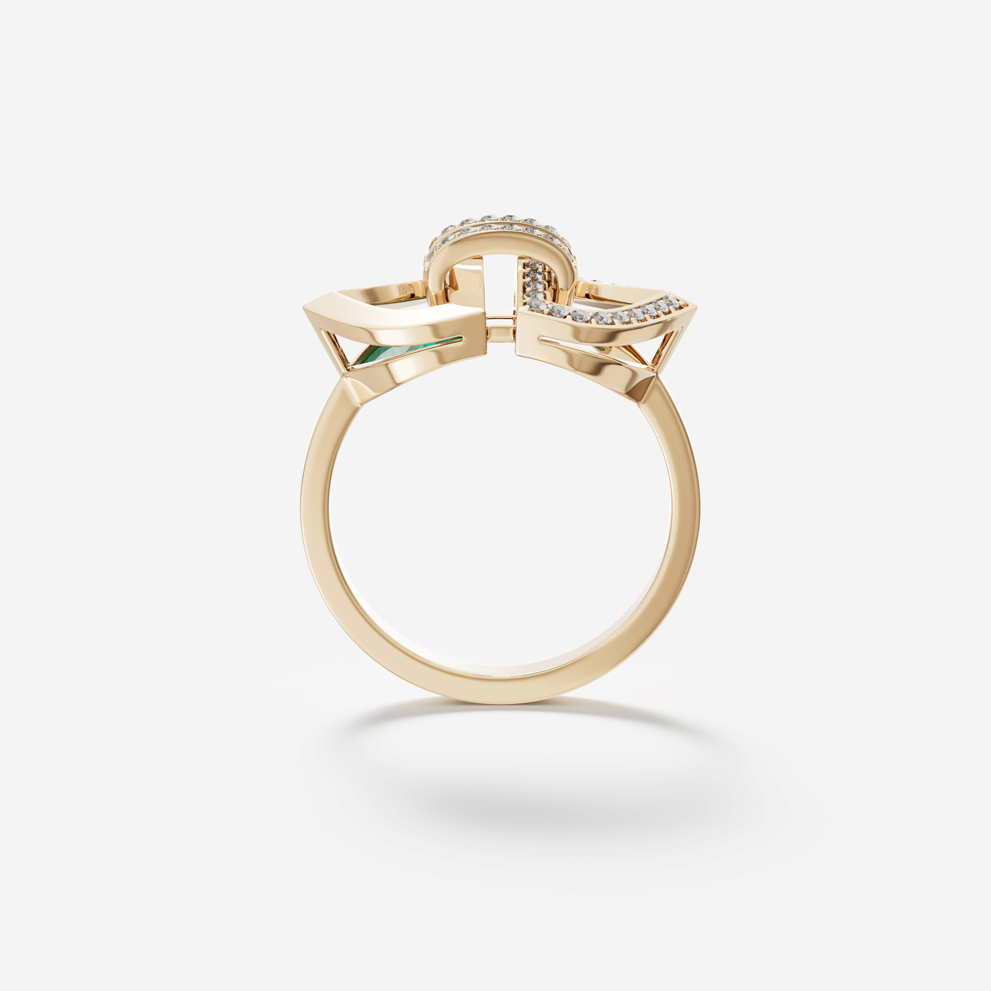 Art Deco Double 18k Yellow Gold Diamond And Malachite Ring