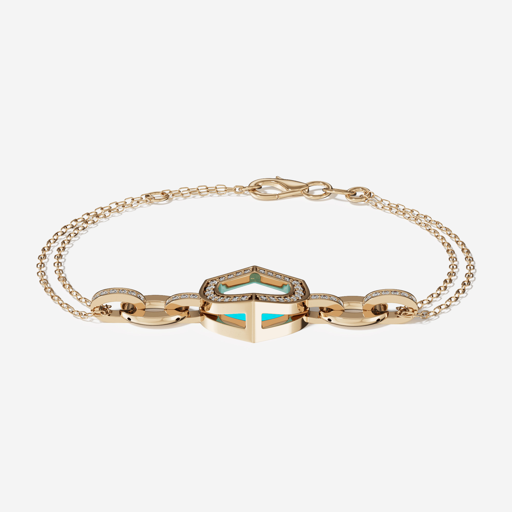 Art Deco Yellow Gold Bracelet With Turquoise And Diamond