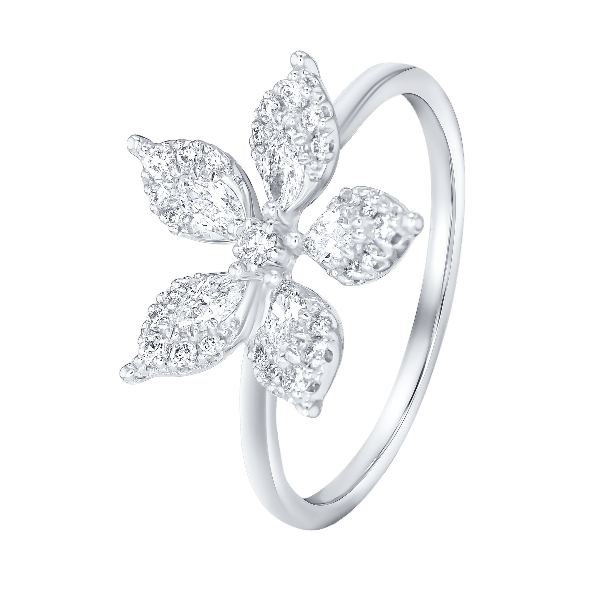 Flora Diamond Ring In 18k White Gold