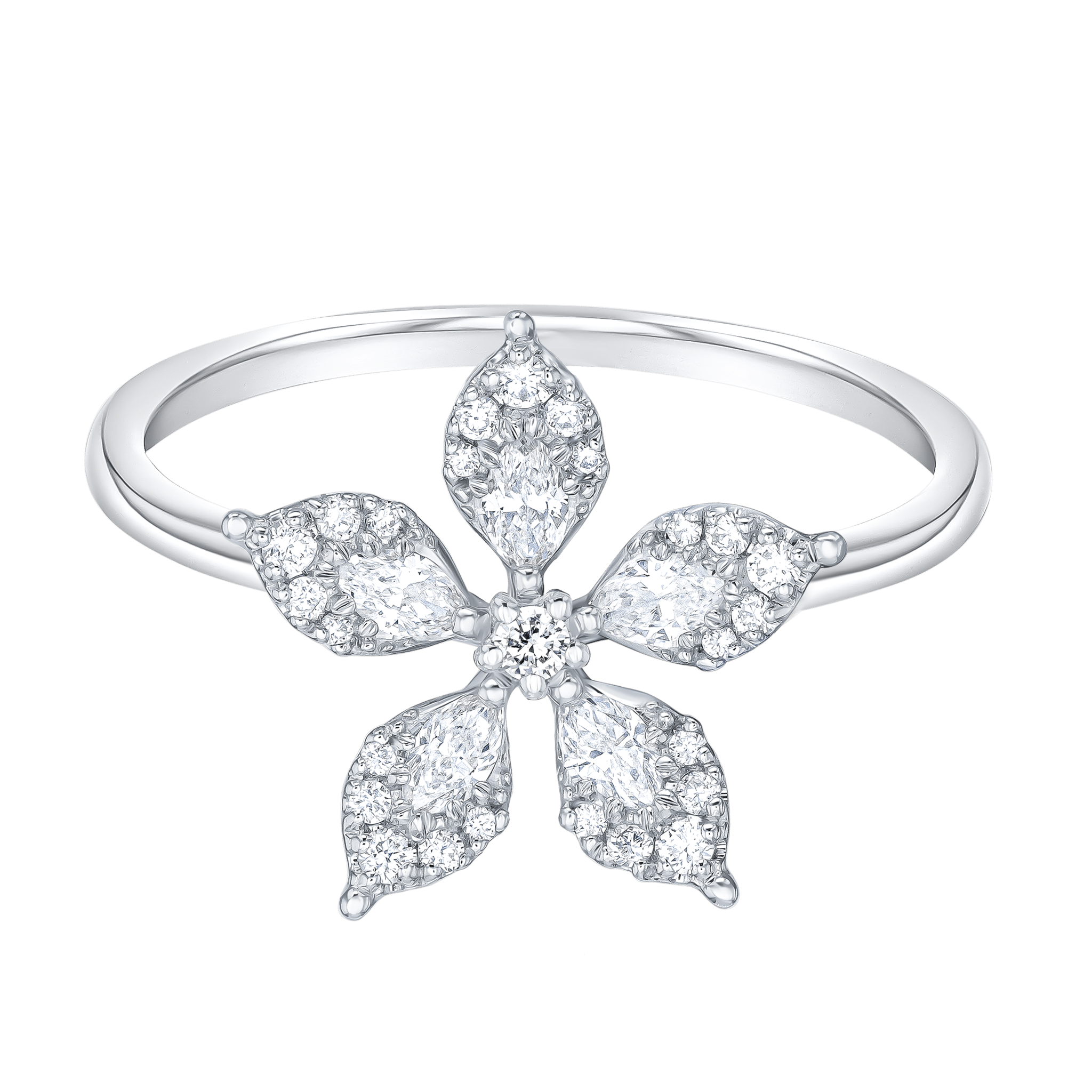 Flora Diamond Ring In 18k White Gold
