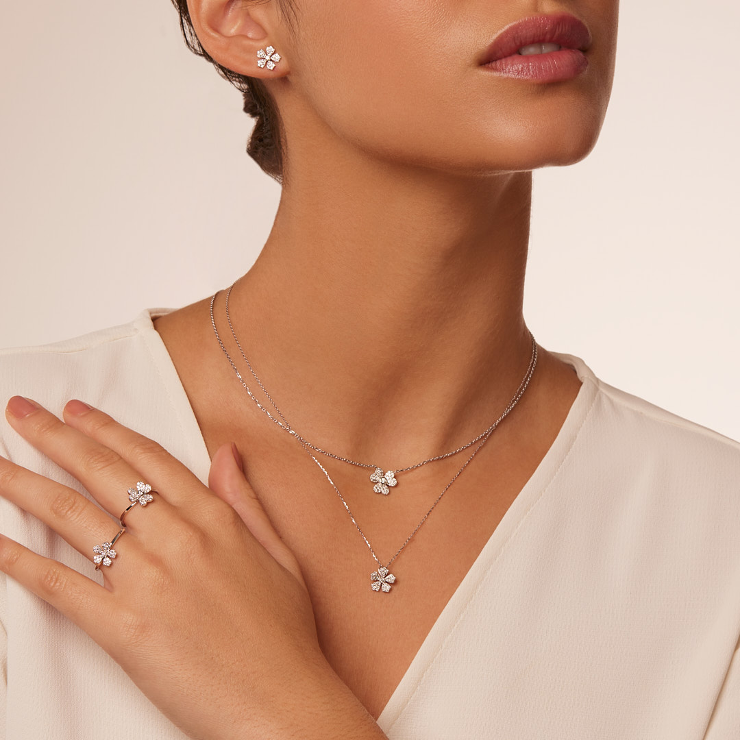 Flora Diamond Ring In 18k White Gold