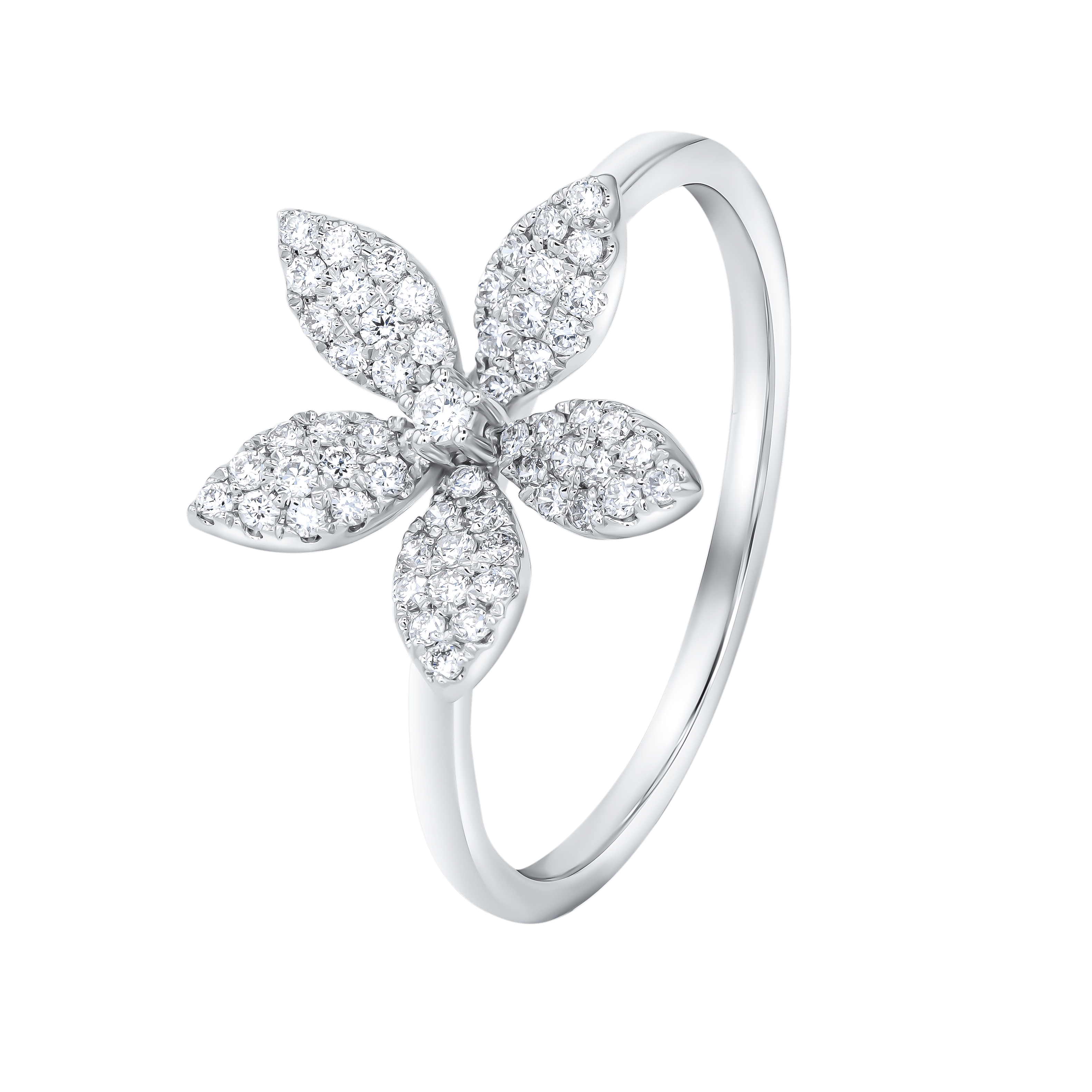 Flora Diamond Ring In 18k White Gold